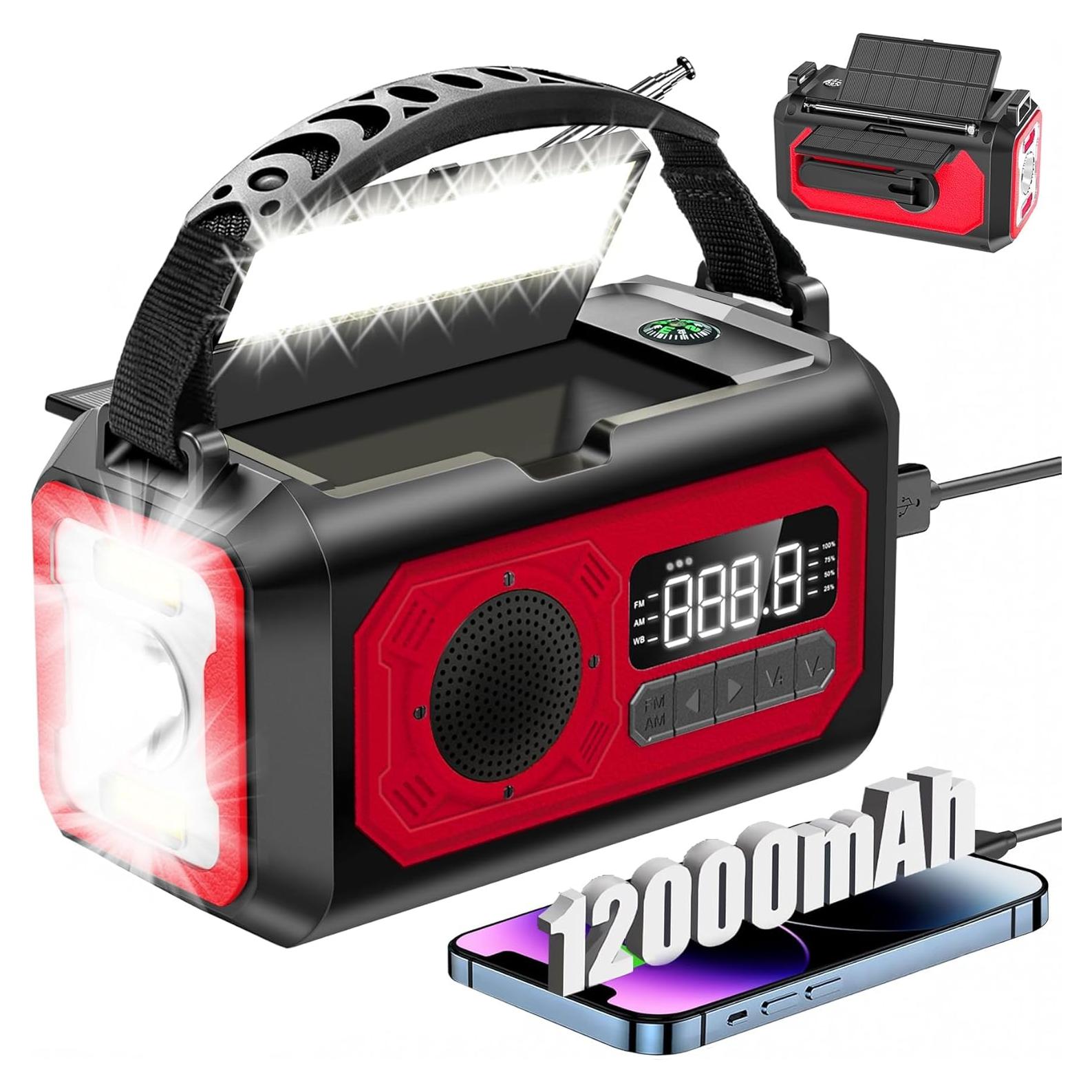Radio Meteorológica de Emergencia UYEIKMLOP 12000mAh Solar