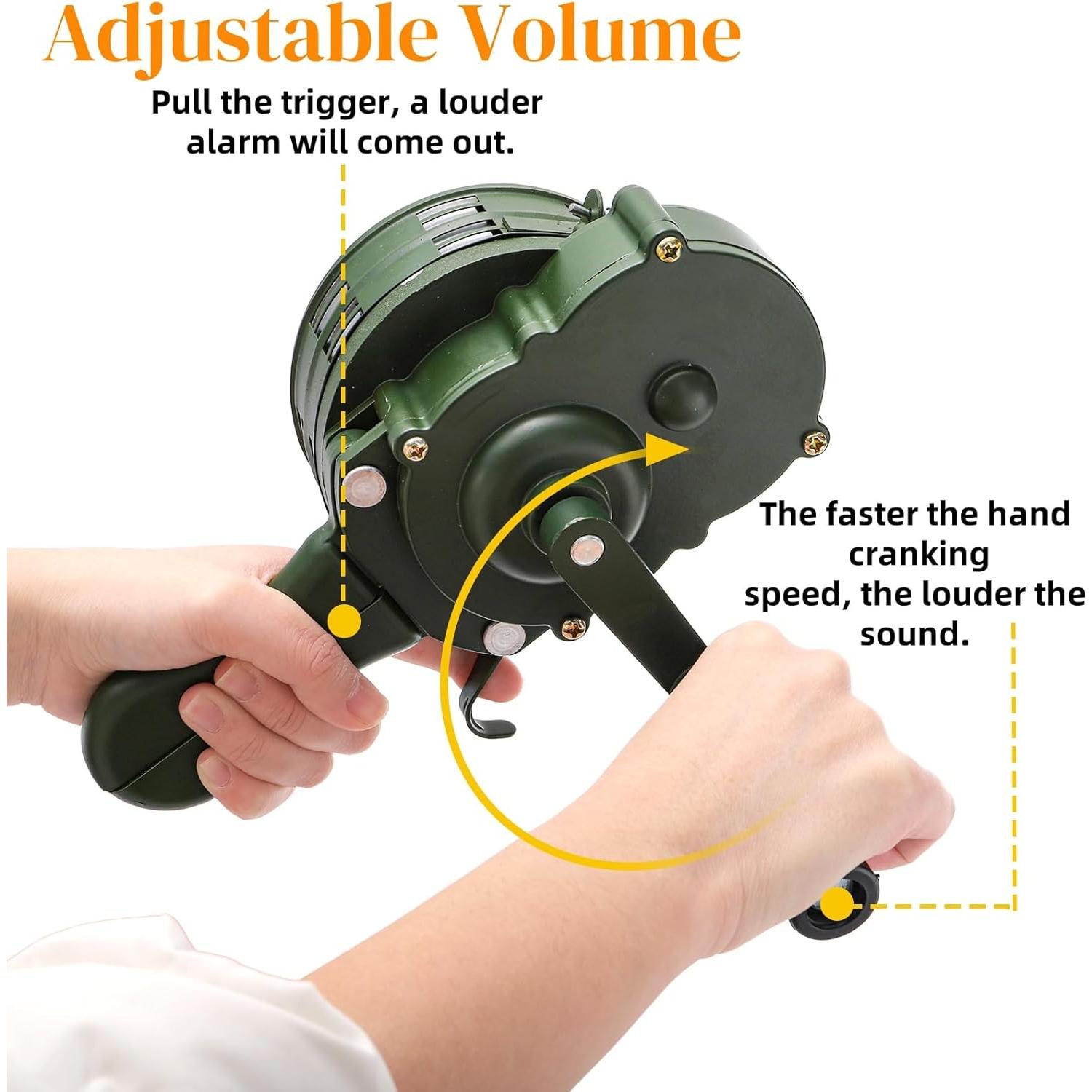 Sirena Manual de Manivela Acshio 110dB Alarma de Emergencia Verde
