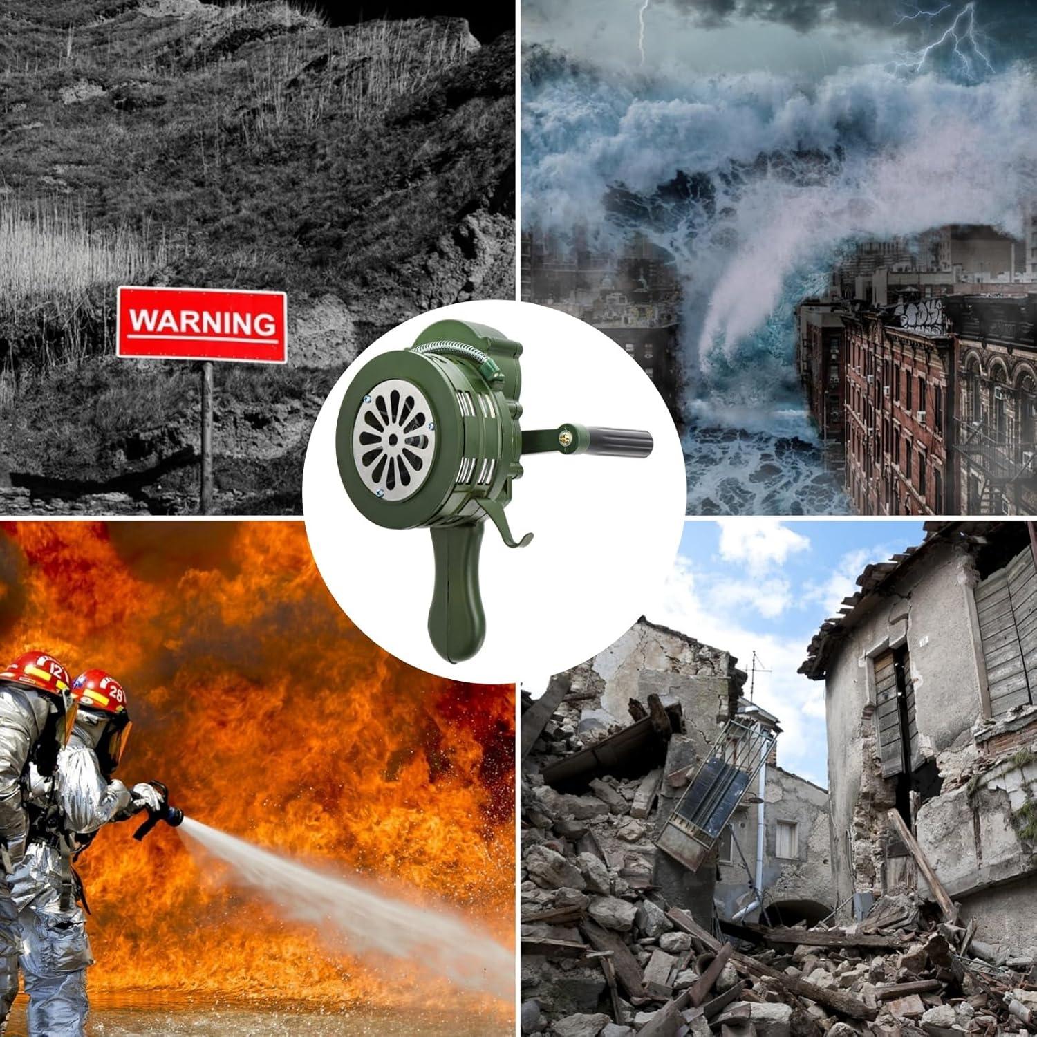 Sirena Manual de Manivela Acshio 110dB Alarma de Emergencia Verde