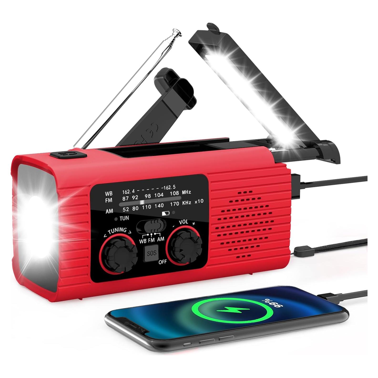 NOAA Emergency Weather Radio, 4000mAh Weather Alert Radio Solar Charging, Hand Crank & USB Charged, AM/FM with LED Flashlight, Reading Lamp, SOS Alarm, Headphone Jack for Outdoor Indoor