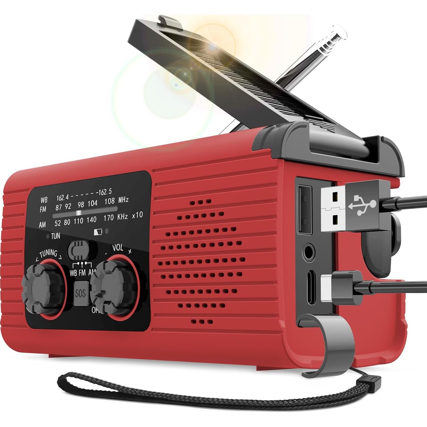 NOAA Emergency Weather Radio, 4000mAh Weather Alert Radio Solar Charging, Hand Crank & USB Charged, AM/FM with LED Flashlight, Reading Lamp, SOS Alarm, Headphone Jack for Outdoor Indoor