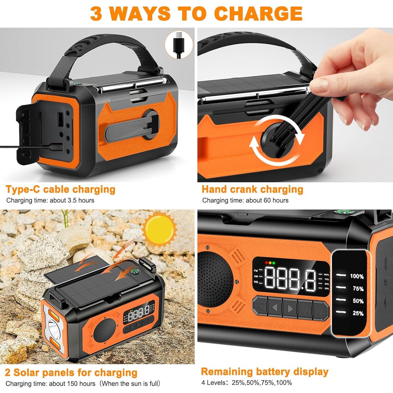 Radio de Emergencia NEPIVEL 12000mAh Solar y Manivela