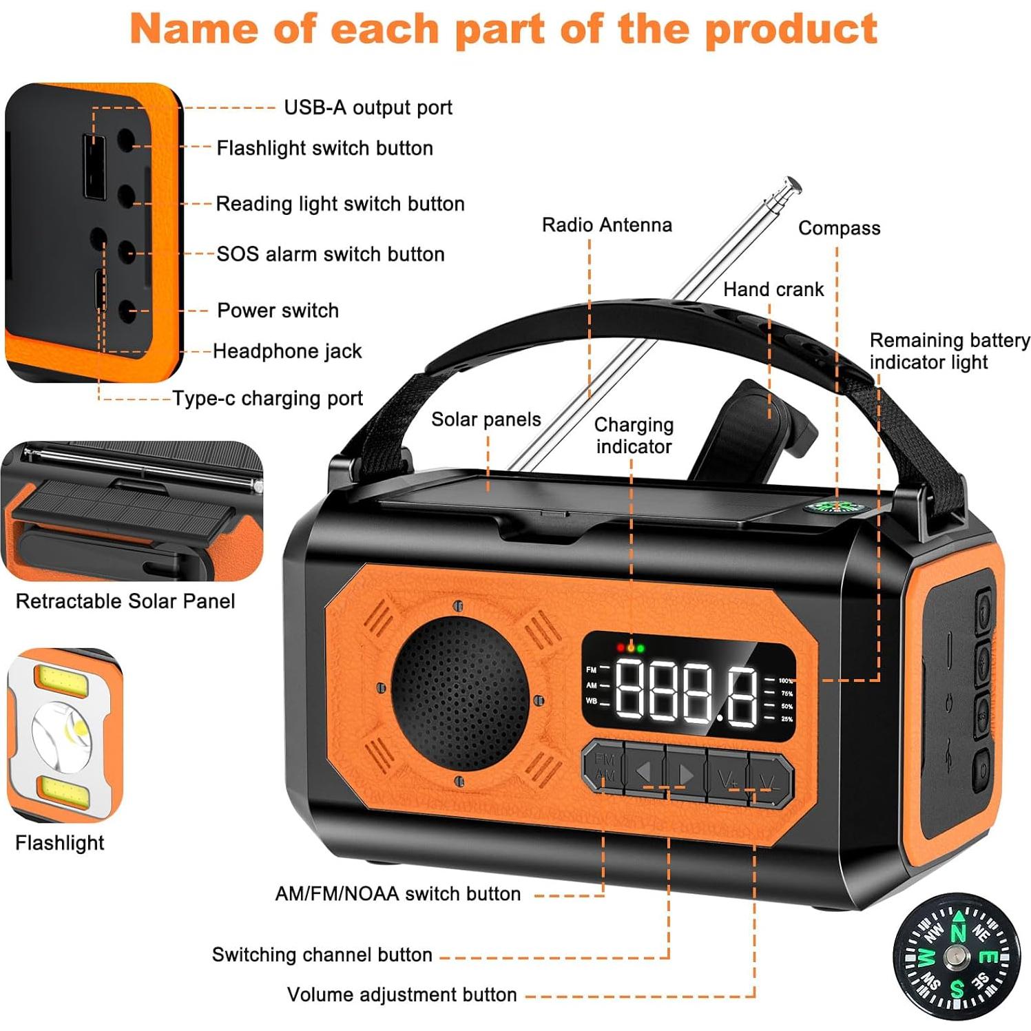 Radio de Emergencia NEPIVEL 12000mAh Solar y Manivela