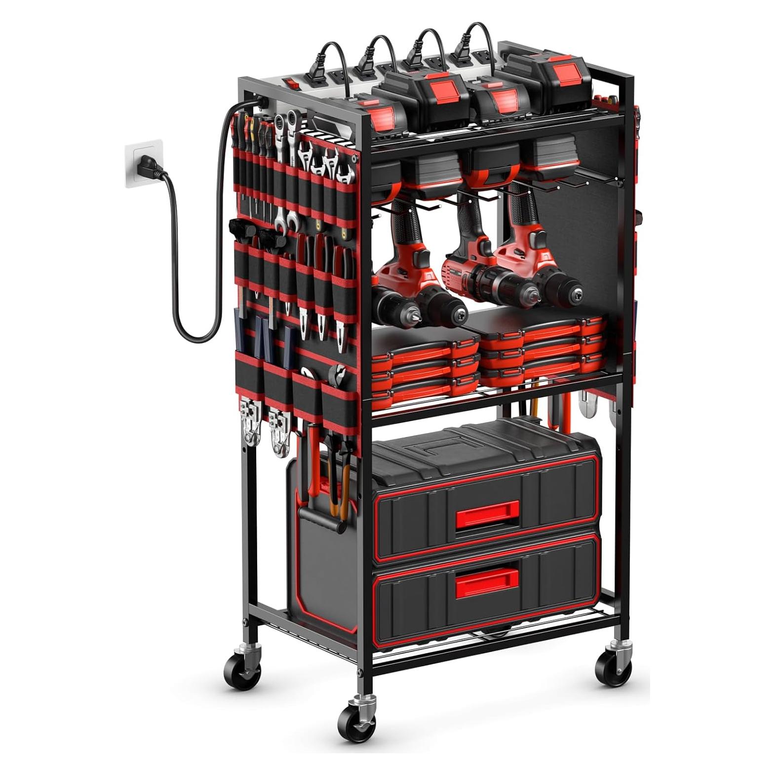Carro Organizador de Herramientas JUNNUJ con Estación de Carga 8 Tomas