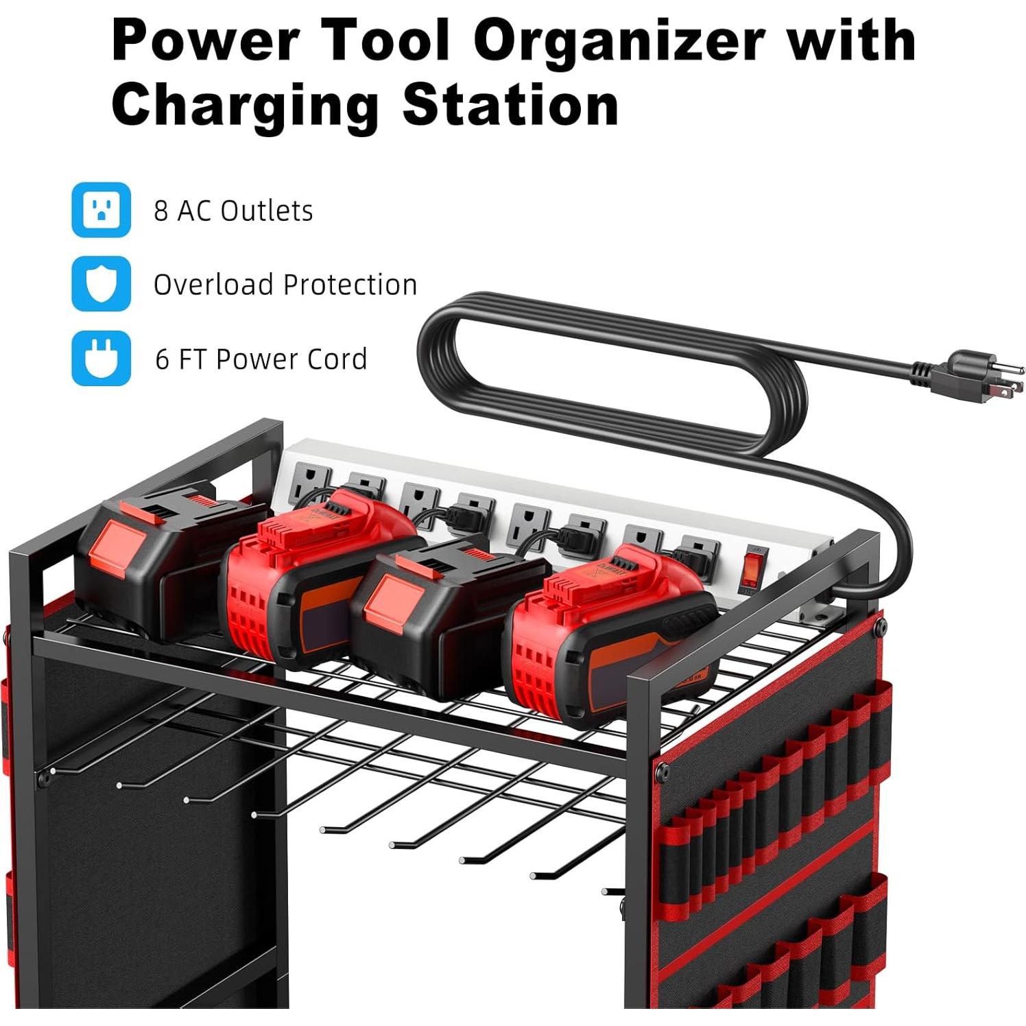 Carro Organizador de Herramientas JUNNUJ con Estación de Carga 8 Tomas