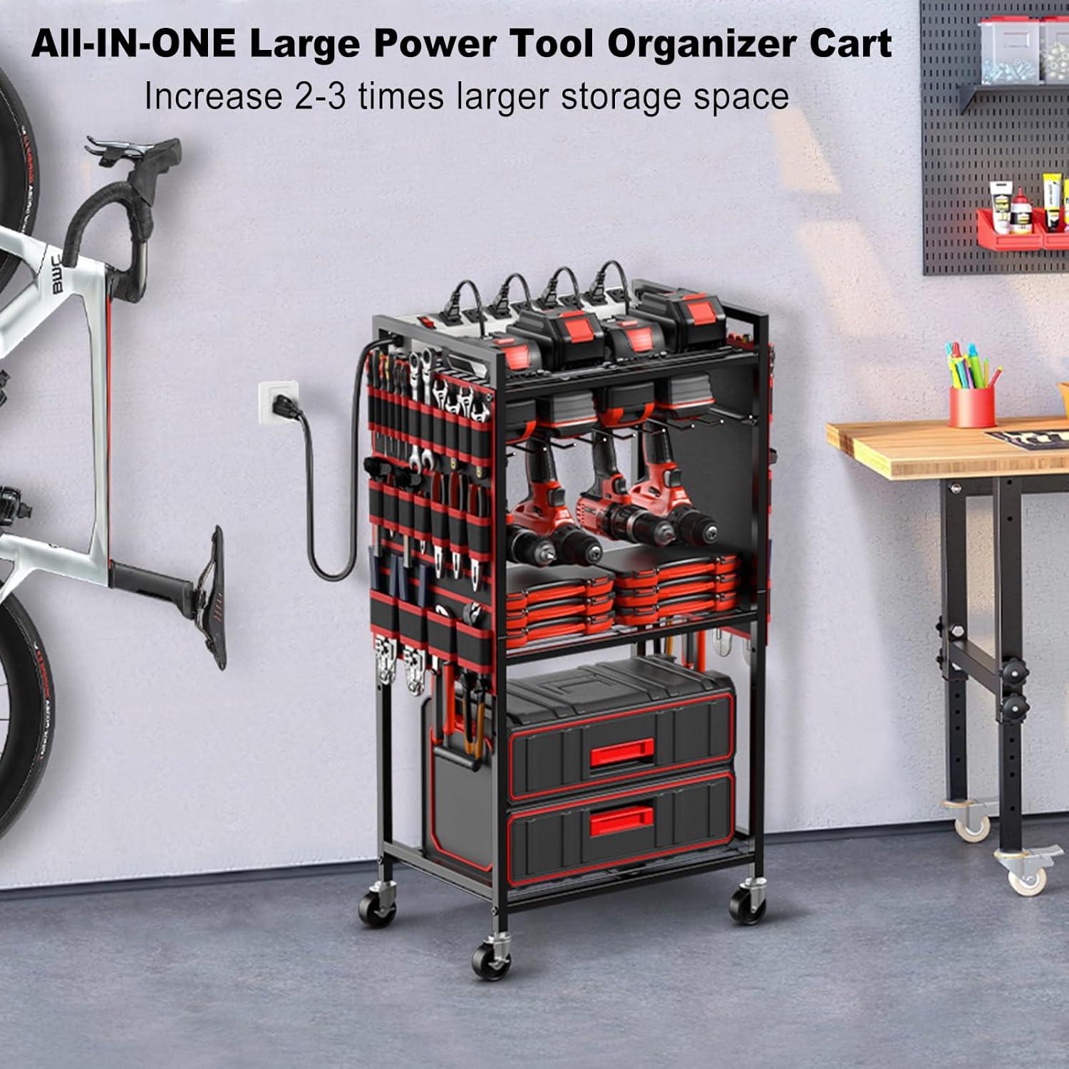 Carro Organizador de Herramientas JUNNUJ con Estación de Carga 8 Tomas