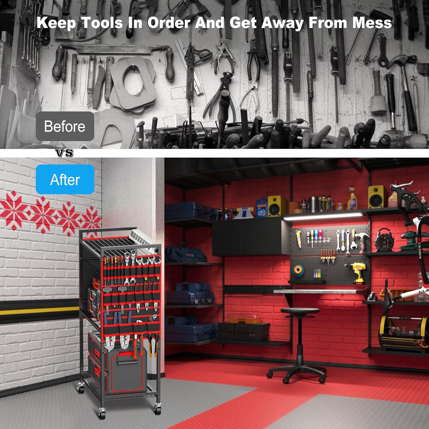 Carro Organizador de Herramientas JUNNUJ con Estación de Carga 8 Tomas