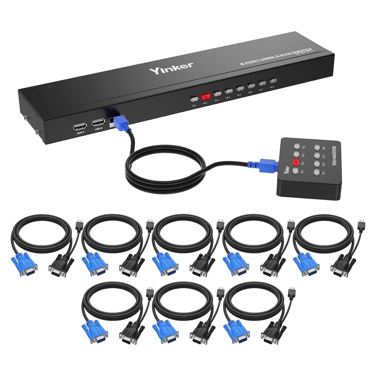 Interruptor KVM Rackmount Yinker 8 Puertos VGA USB 2.0