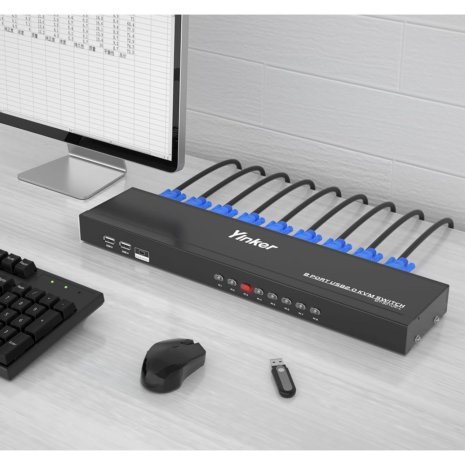 Interruptor KVM Rackmount Yinker 8 Puertos VGA USB 2.0