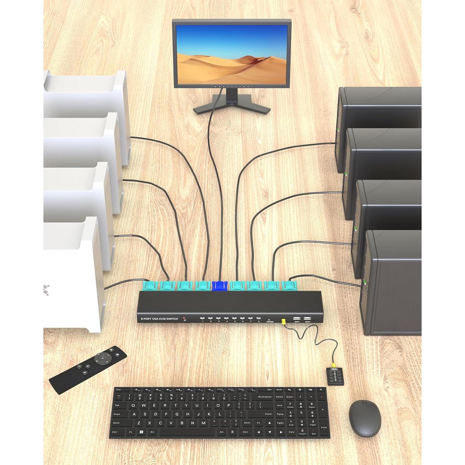 Interruptor KVM VGA 8 Puertos KAGO con Control Remoto USB