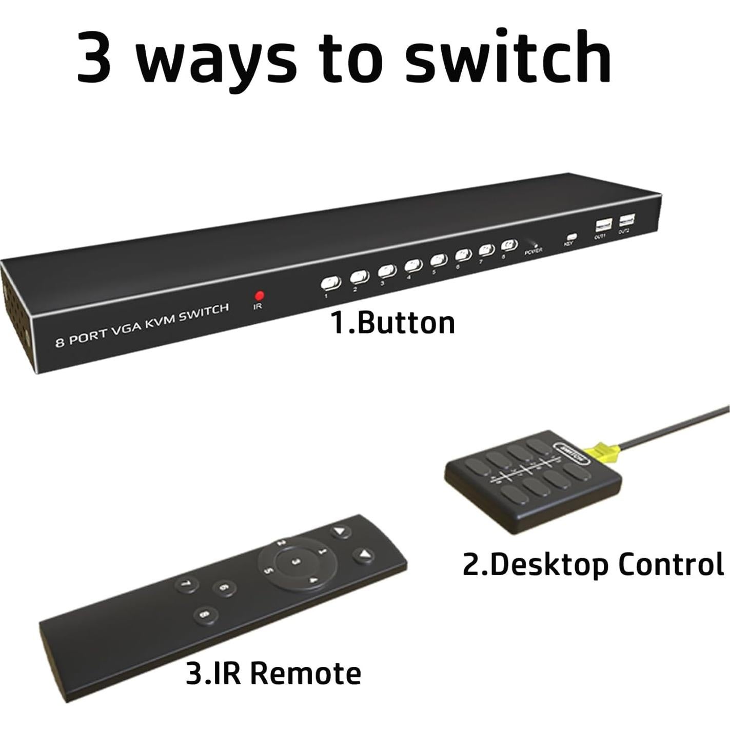 Interruptor KVM VGA 8 Puertos KAGO con Control Remoto USB