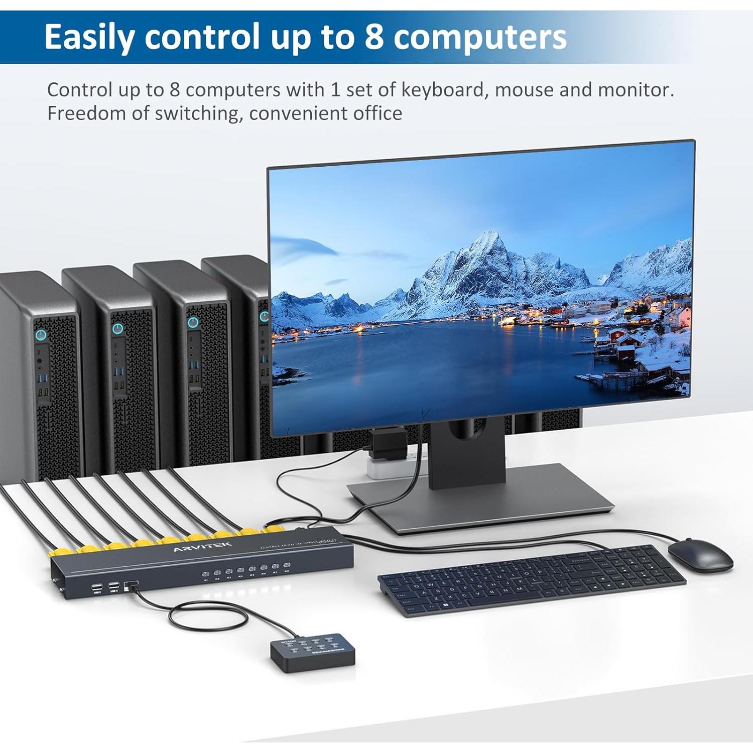 Conmutador KVM VGA 8 Puertos Arvitek AT-801UK-L USB