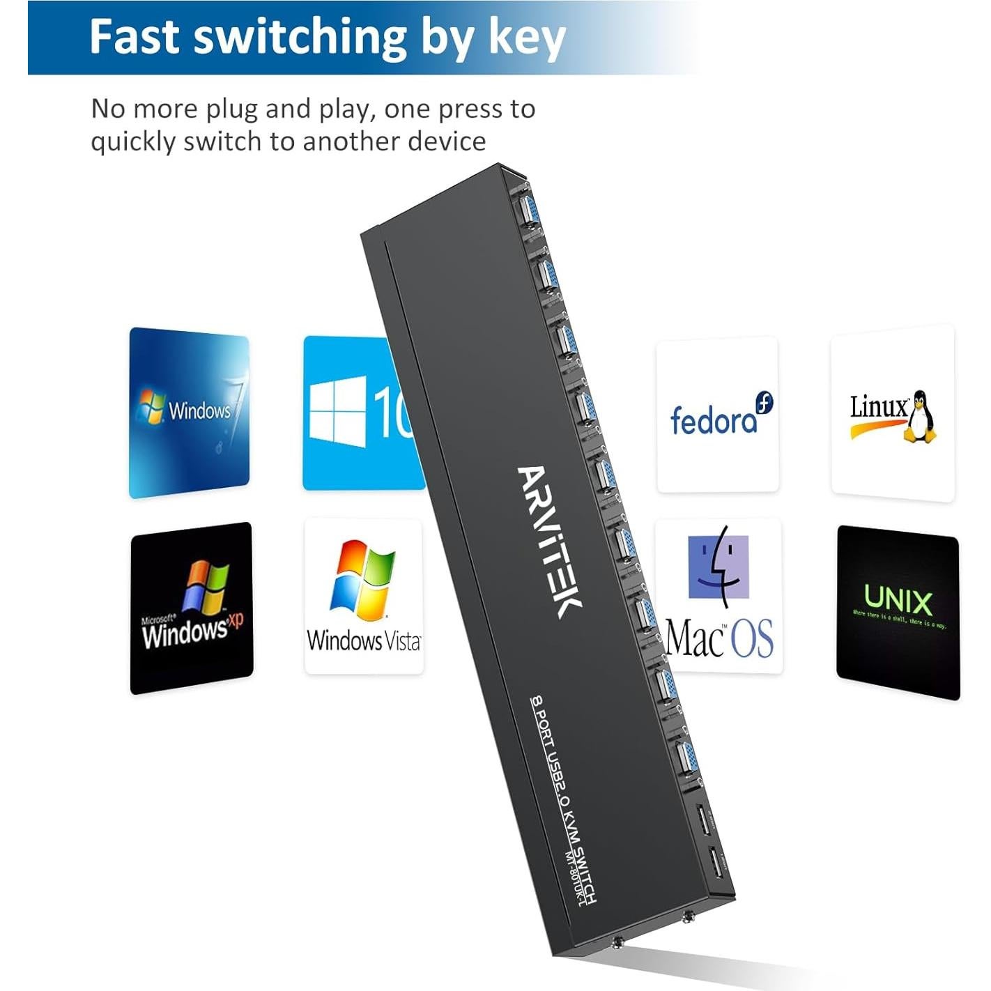 Conmutador KVM VGA 8 Puertos Arvitek AT-801UK-L USB