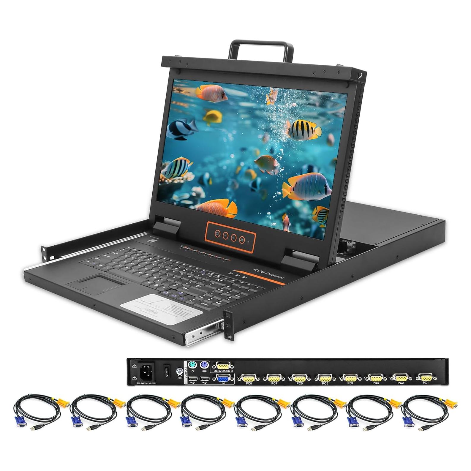 Consola KVM Rack 8 Puertos Kinan 18.5" Full HD 1920x1080