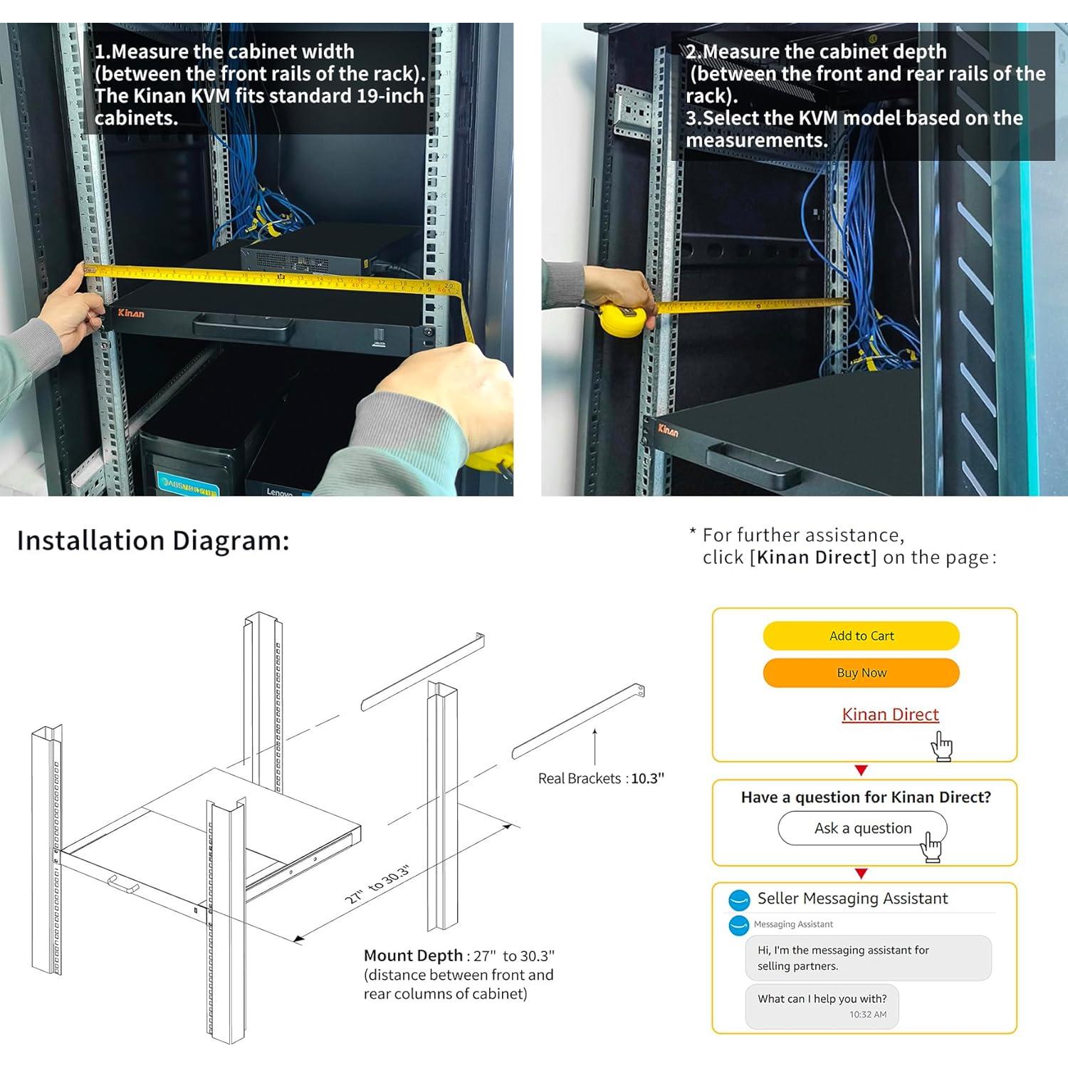 Consola KVM Rack 8 Puertos Kinan 18.5" Full HD 1920x1080