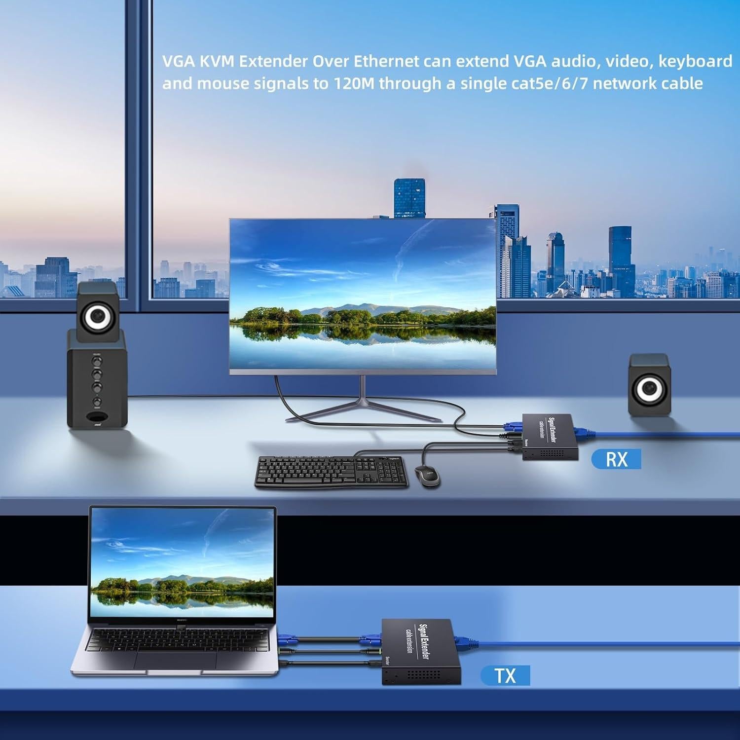 Extensor KVM VGA Torileaf 120m 1080P 2 USB Plug and Play