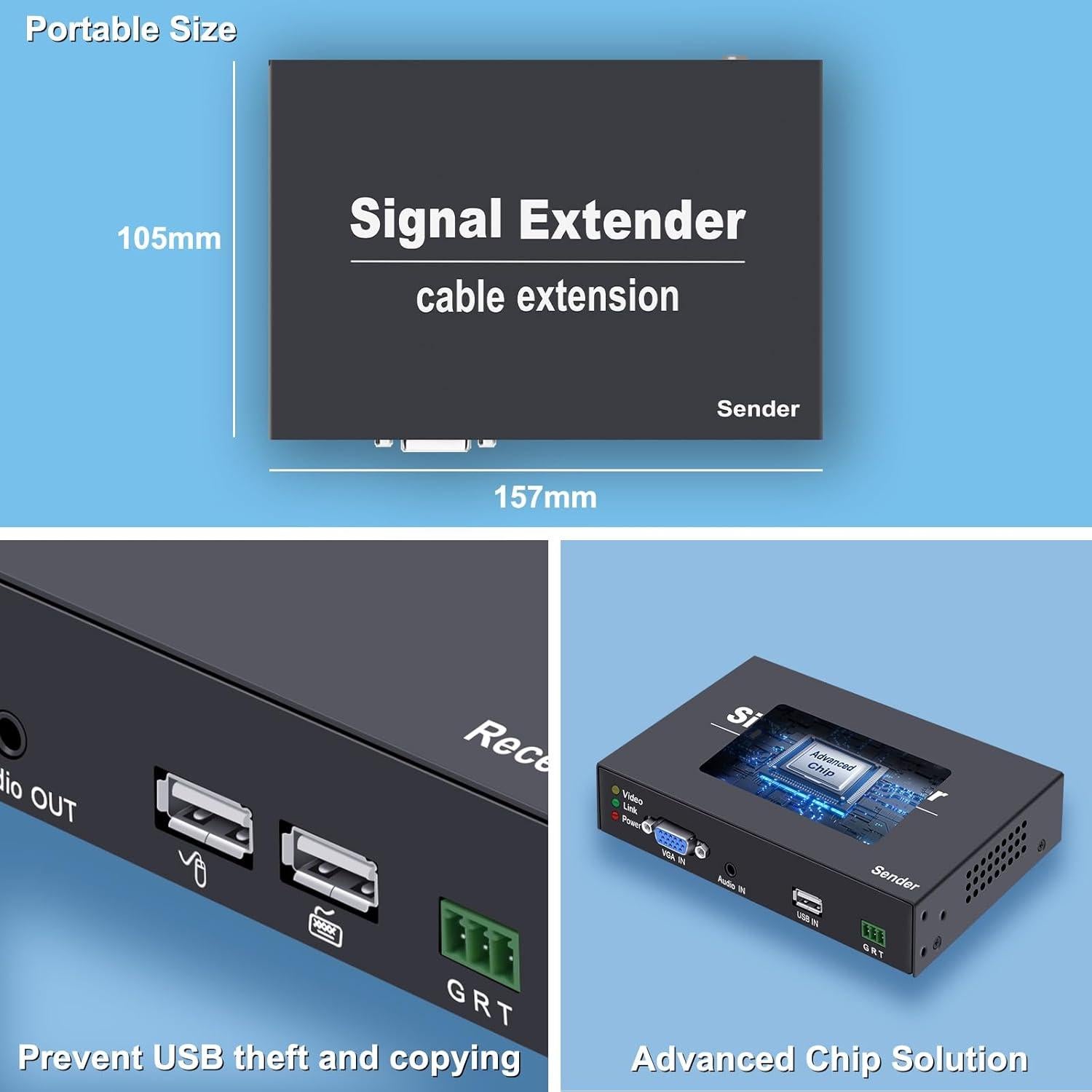 Extensor KVM VGA Torileaf 120m 1080P 2 USB Plug and Play