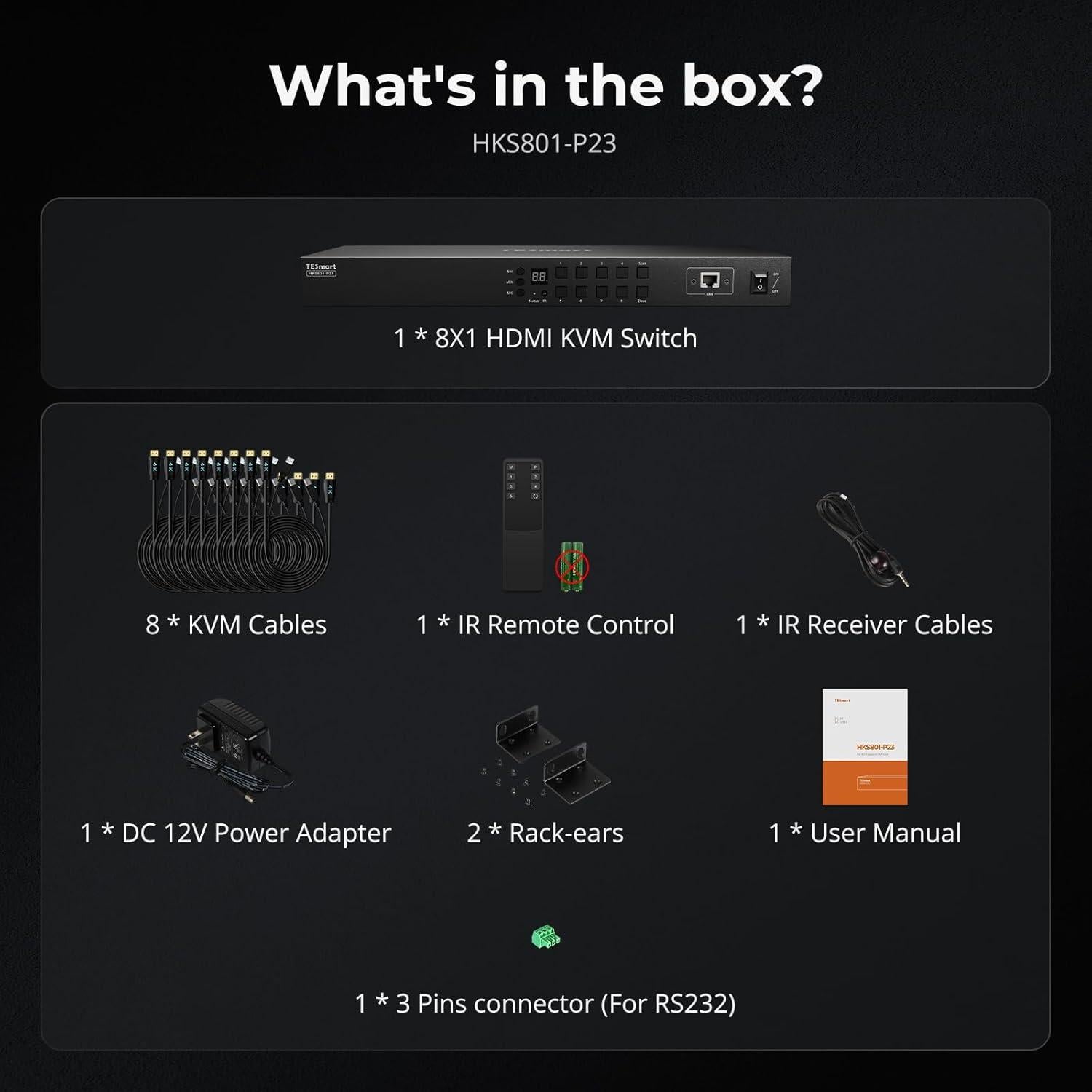 Interruptor KVM HDMI 8 Puertos TESmart 4K@60Hz USB 3.0