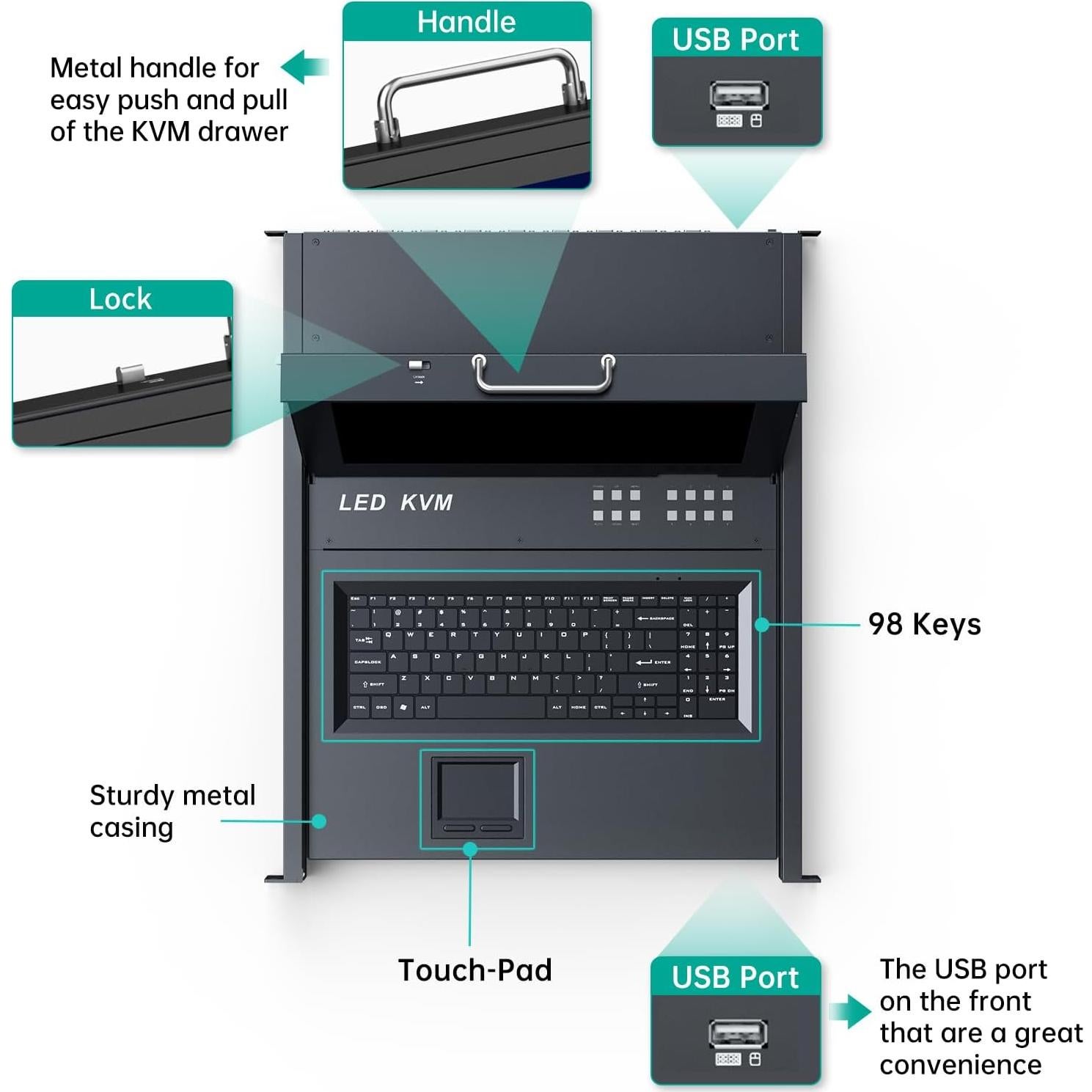 Consola KVM Rack 1U MT-VIKI 8 Puertos VGA 17" LCD