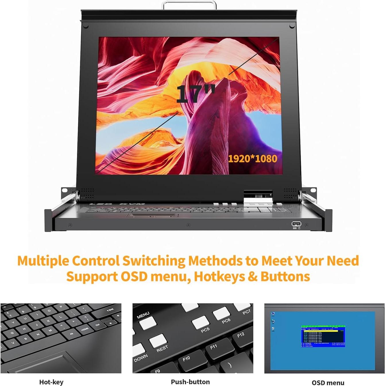 Conmutador KVM VGA Arvitek 8 Puertos 17" LCD Montaje Rack 1U