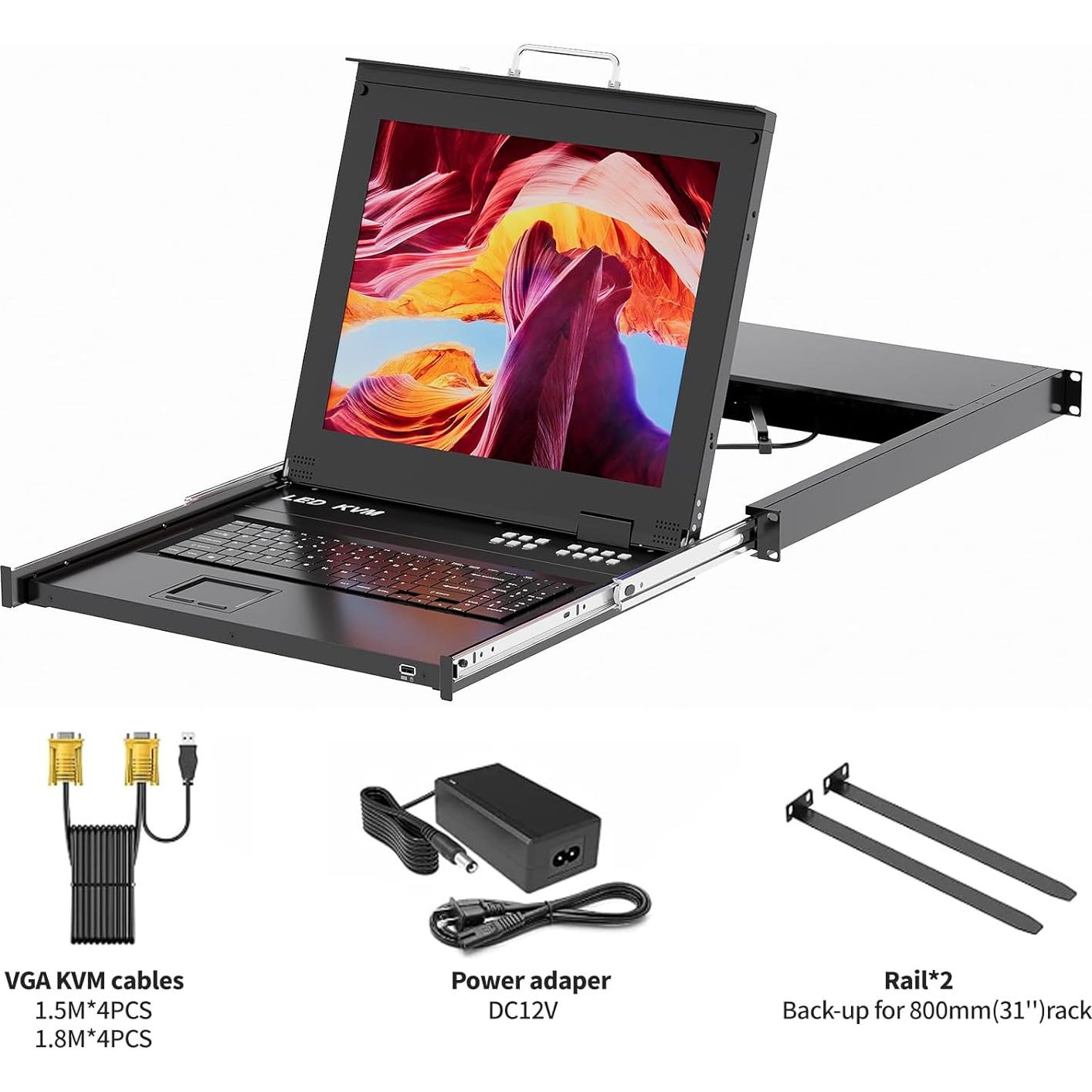 Conmutador KVM VGA Arvitek 8 Puertos 17" LCD Montaje Rack 1U