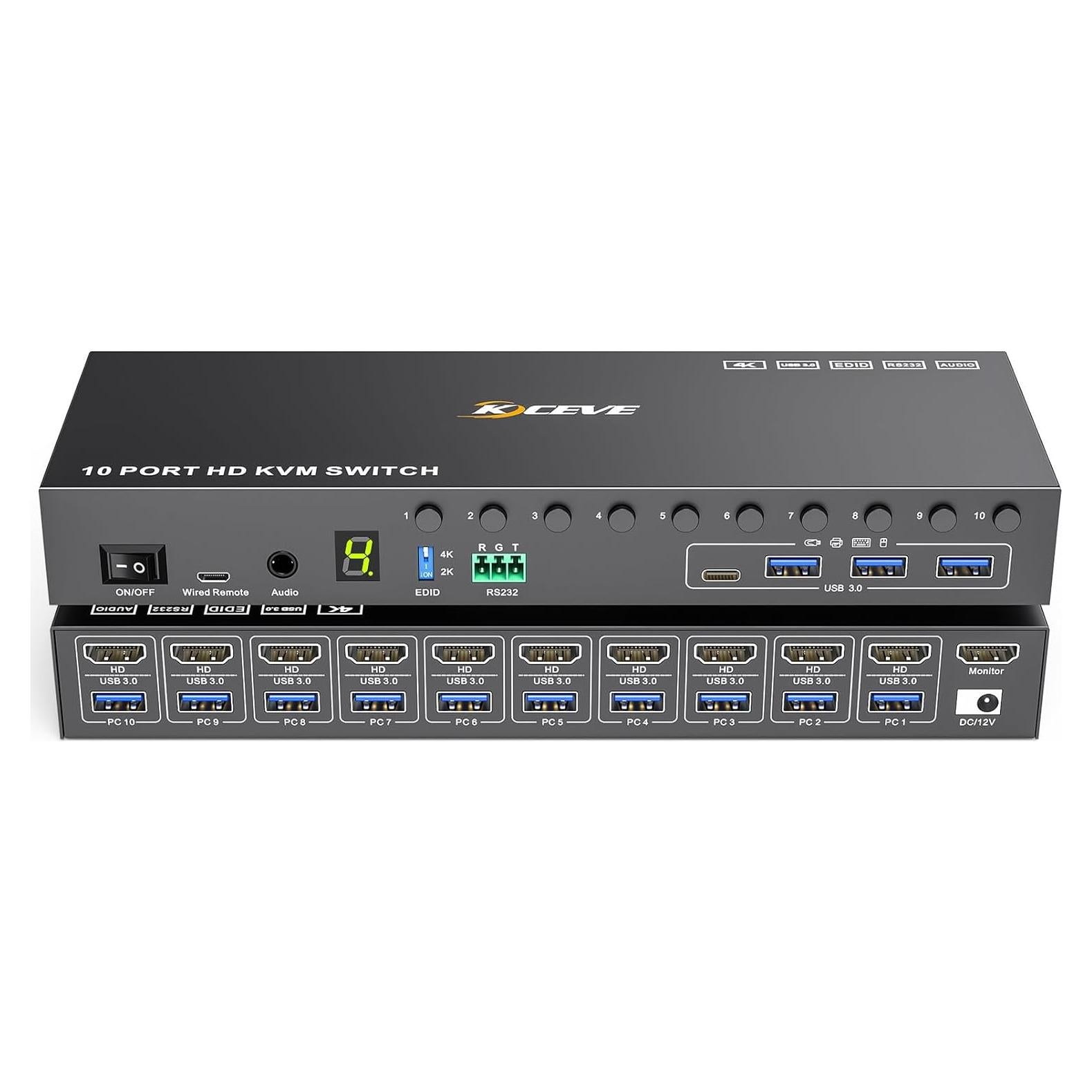 Interruptor KVM HDMI 10 Puertos MLEEDA 4K@60Hz USB 3.0