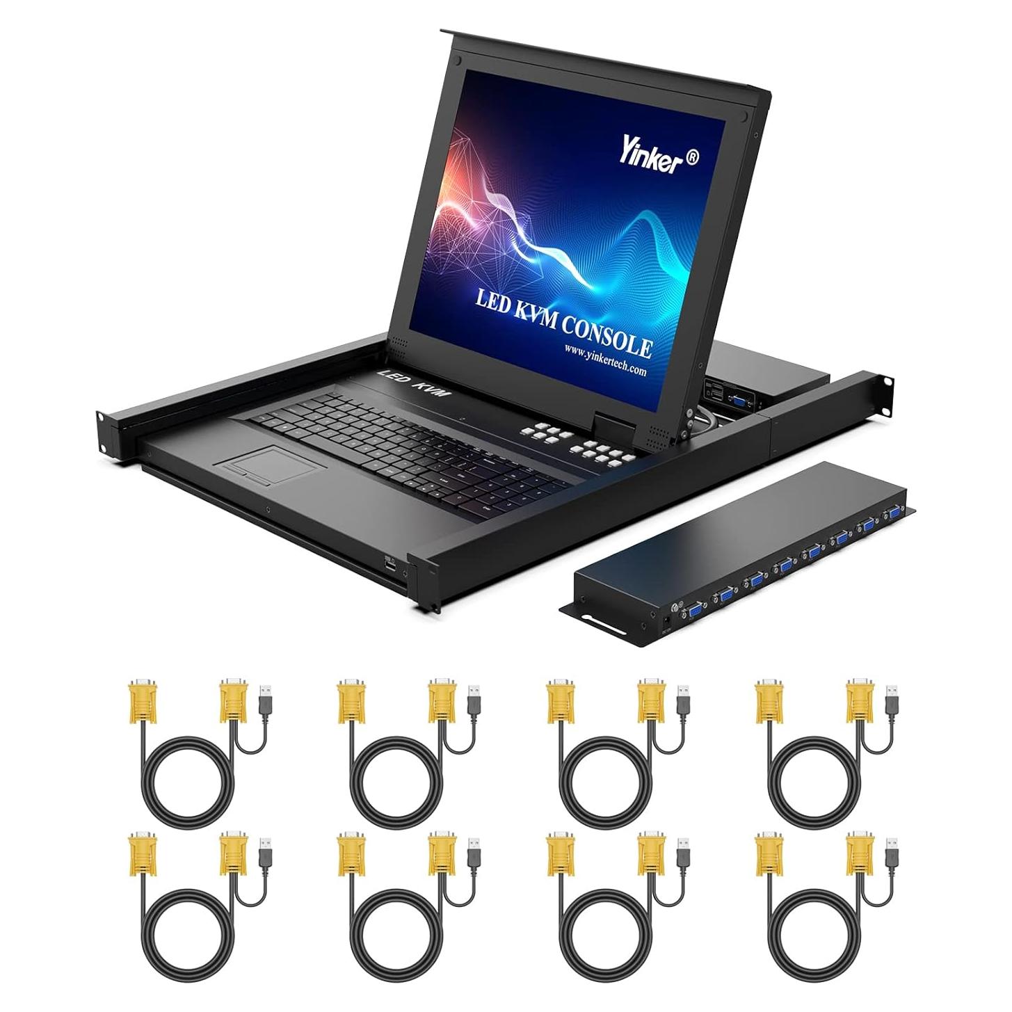 Conmutador KVM LCD VGA Yinker 17" 8 Puertos Rack 1U