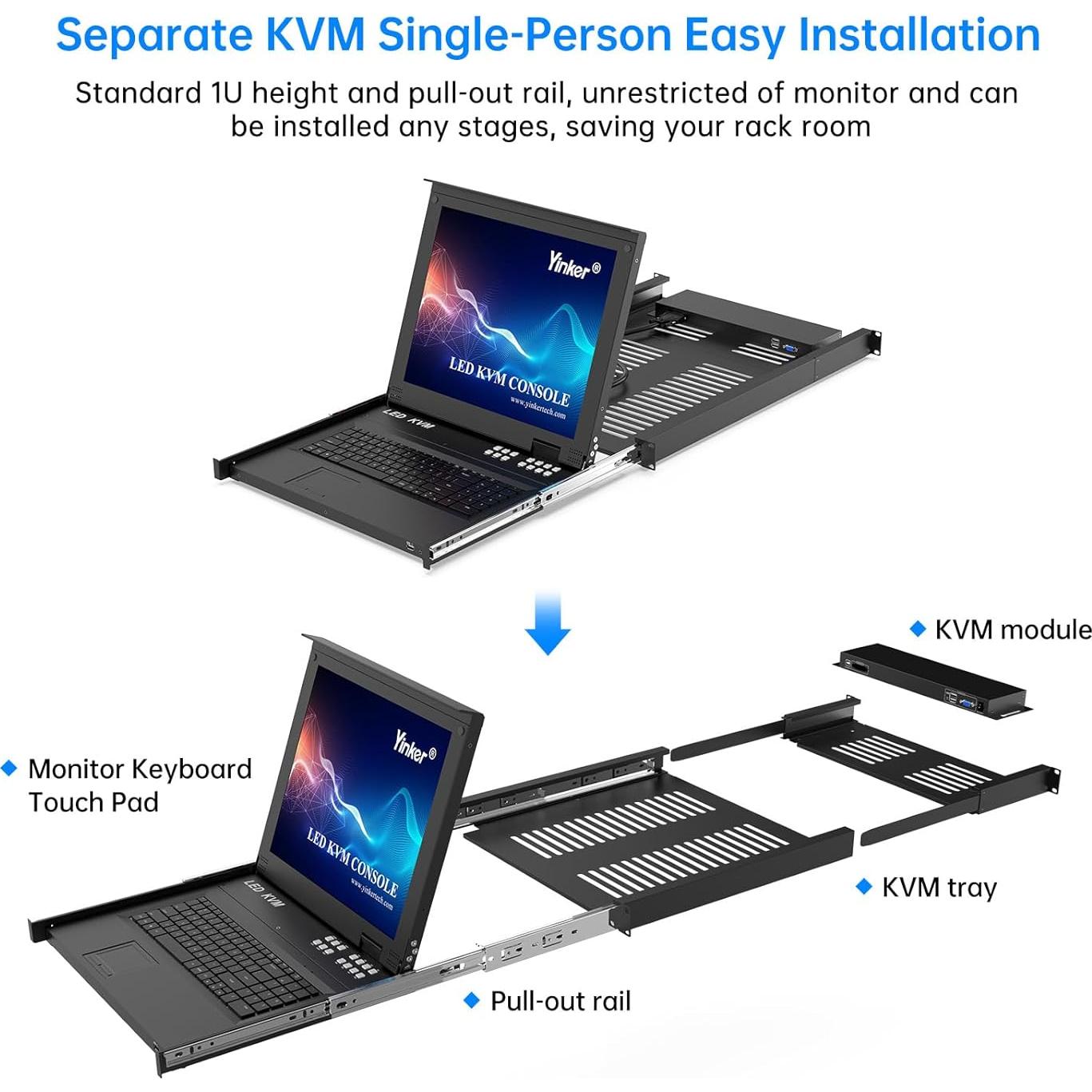 Conmutador KVM LCD VGA Yinker 17" 8 Puertos Rack 1U