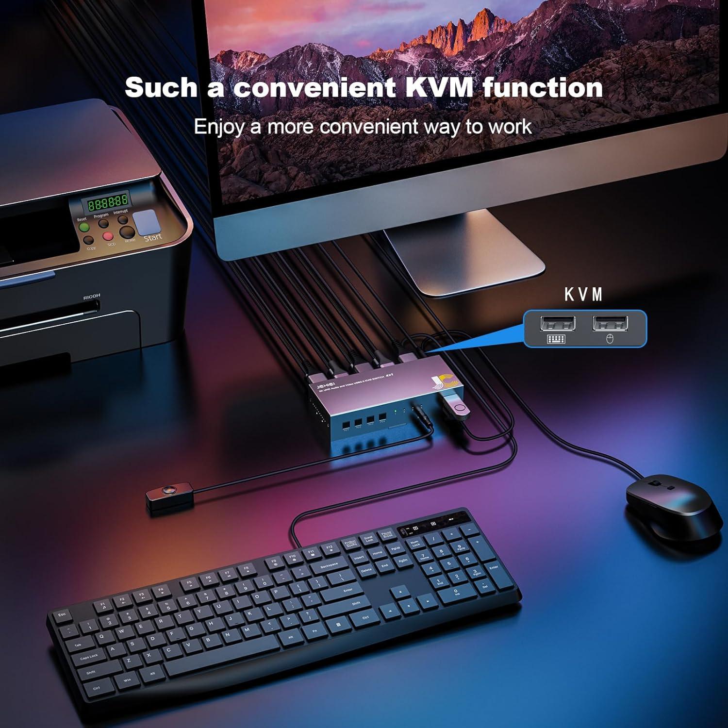 Conmutador KVM DisplayPort 4 Puertos JCHICI 8K@60Hz USB