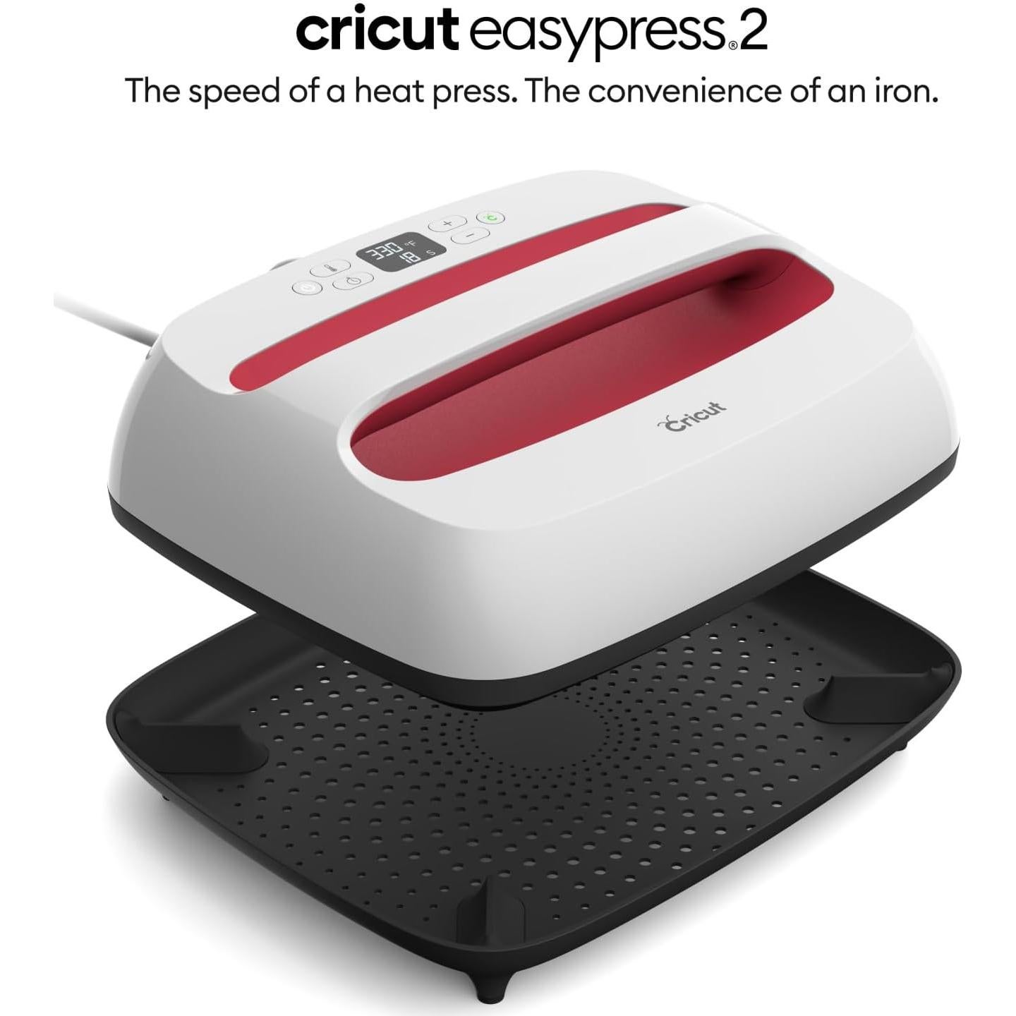 Cricut EasyPress 2 Heat Press Machine (12 in x 10 in), Ideal for T-Shirts, Tote Bags, Pillows, Aprons & More, Precise Temperature Control, Features Insulated Safety Base & Auto-Off, Raspberry