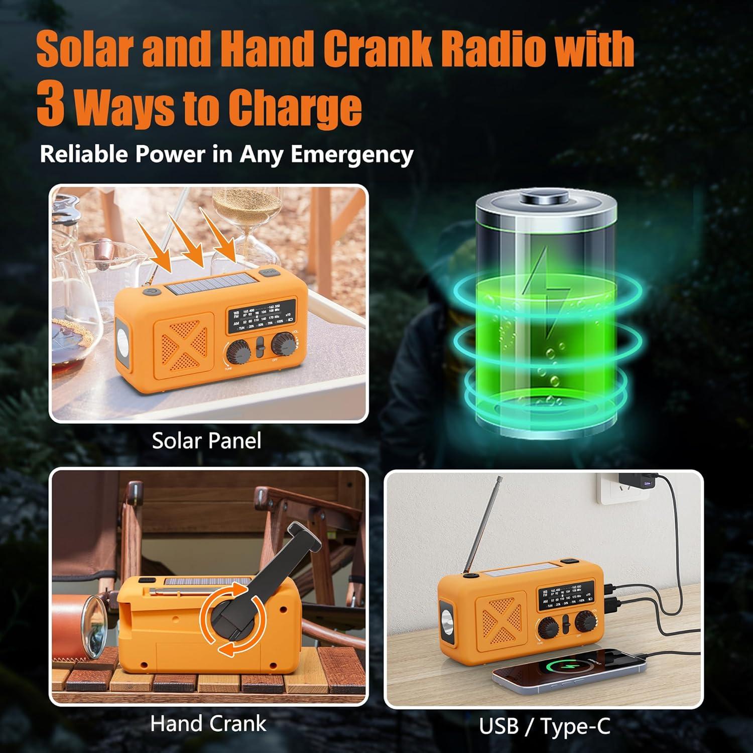 Radio de Emergencia Vokida 5000mAh Solar Manivela NOAA