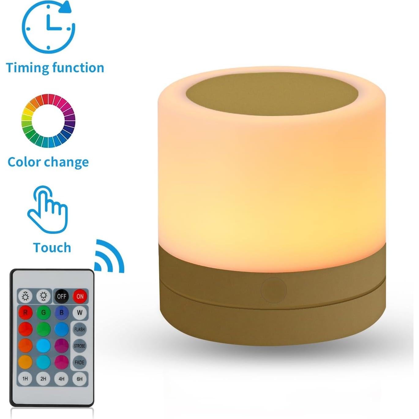 Luz Nocturna Recargable ERUN Dorada con Control Remoto