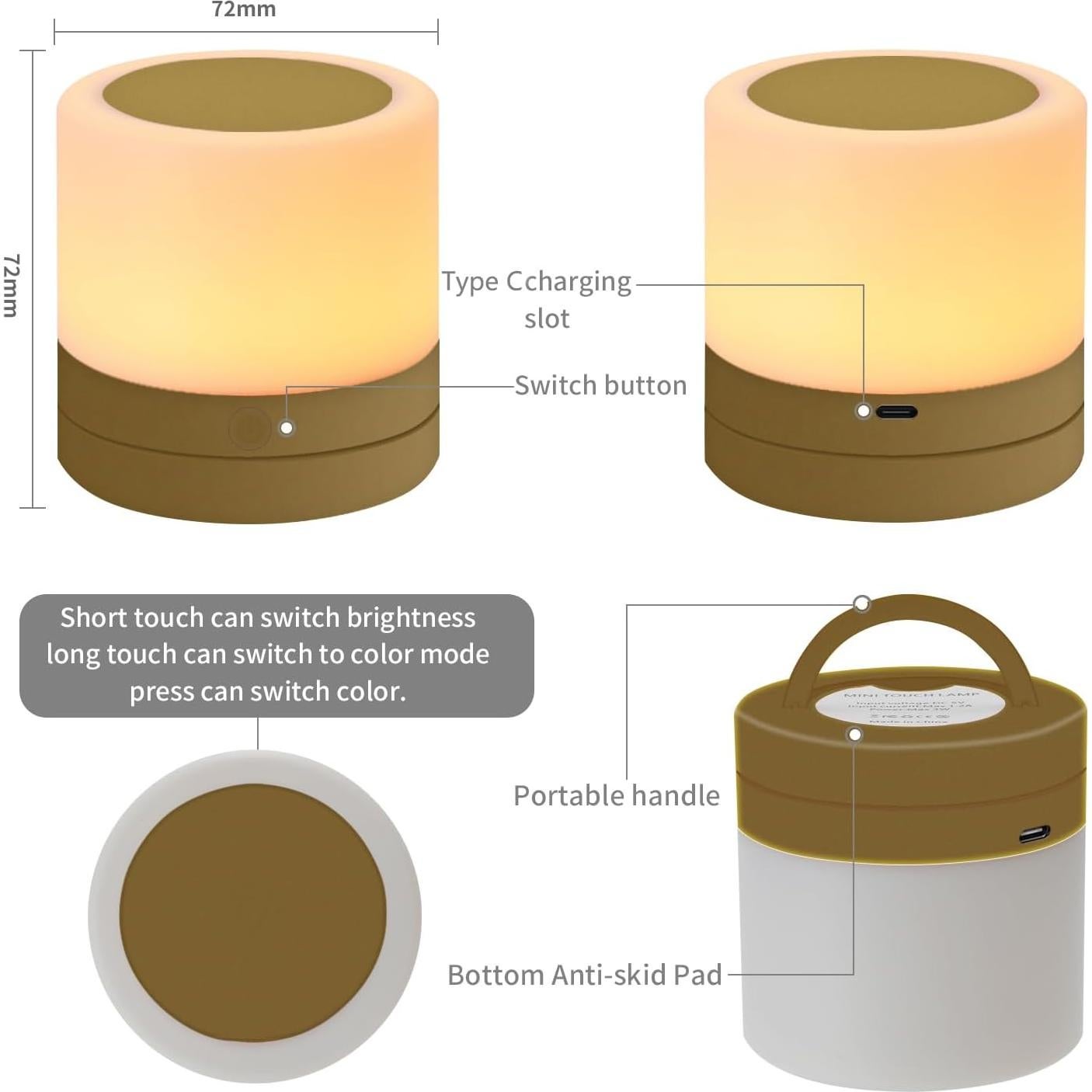 Luz Nocturna Recargable ERUN Dorada con Control Remoto