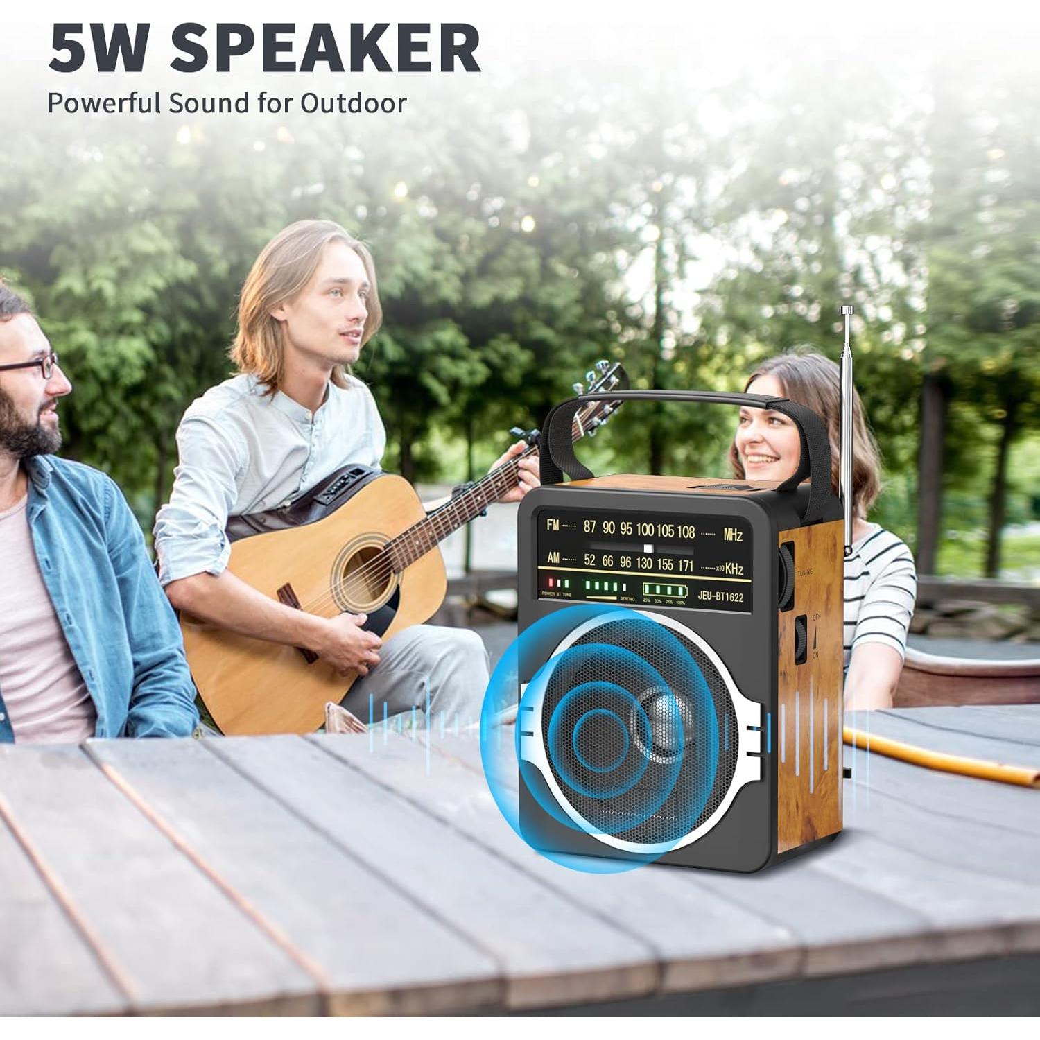 Radio Portátil AM FM Bluetooth 5.0 JEUJUG Recargable 10h