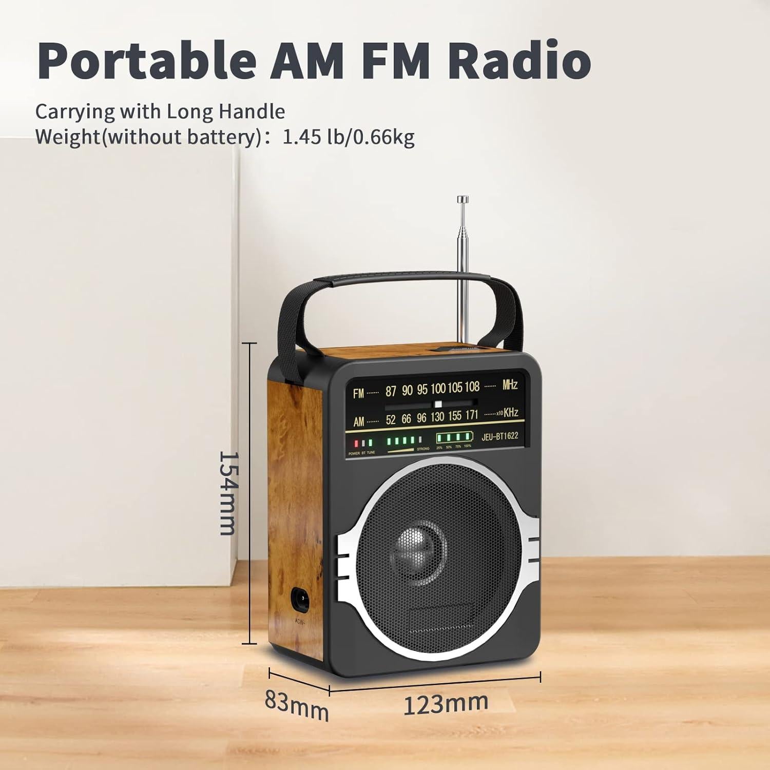 Radio Portátil AM FM Bluetooth 5.0 JEUJUG Recargable 10h