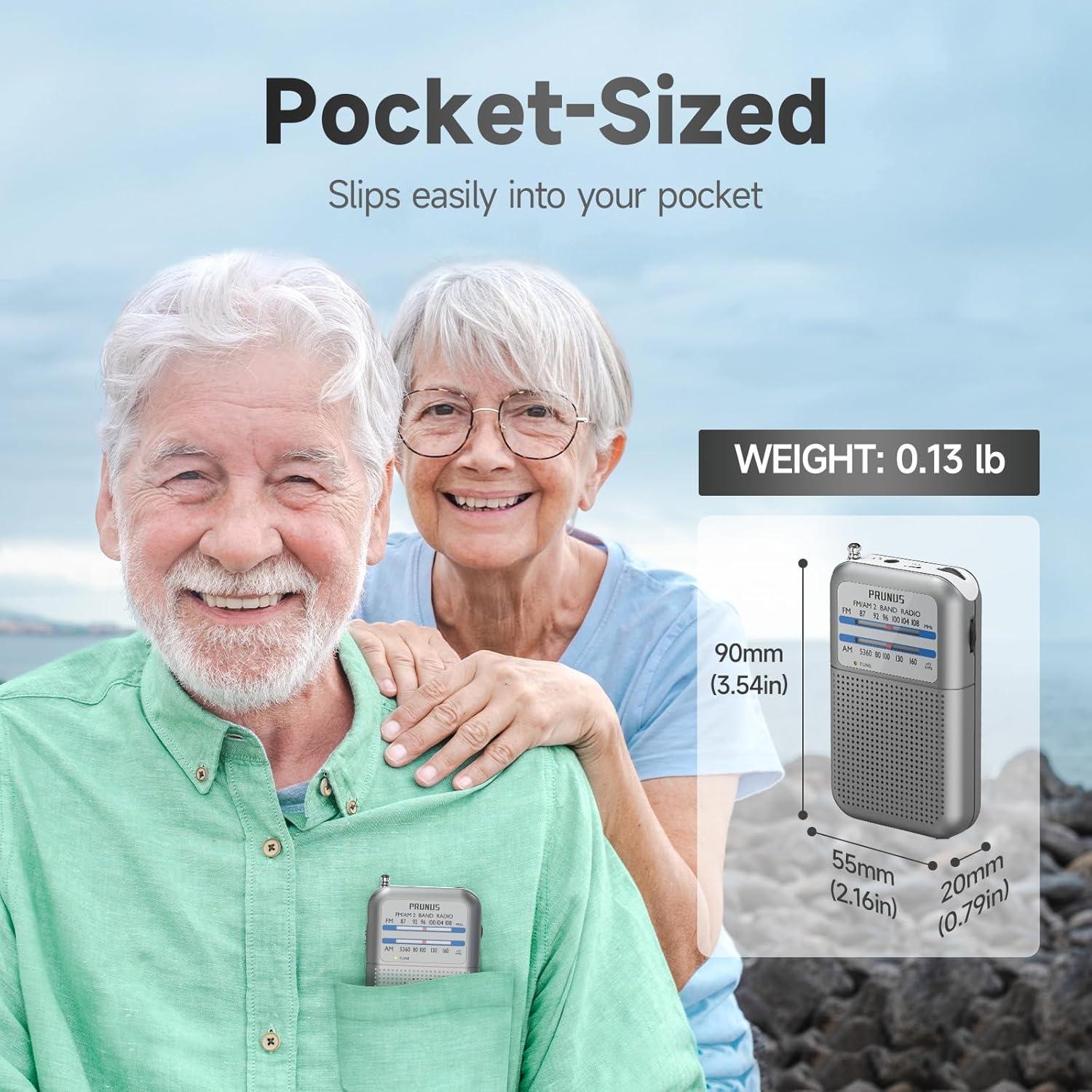 Radio Portátil AM FM PRUNUS DE333 Compacta con Excelente Recepción