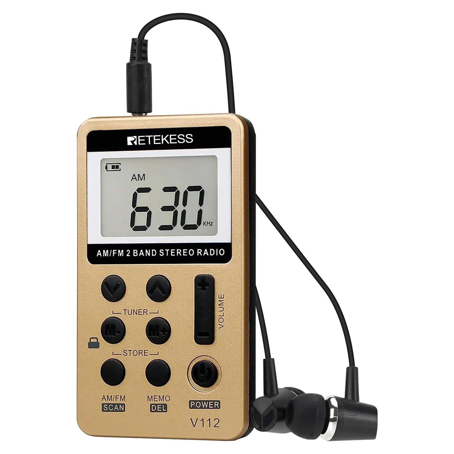 Radio Portátil AM FM Retekess V112 con Pantalla LCD y Auriculares