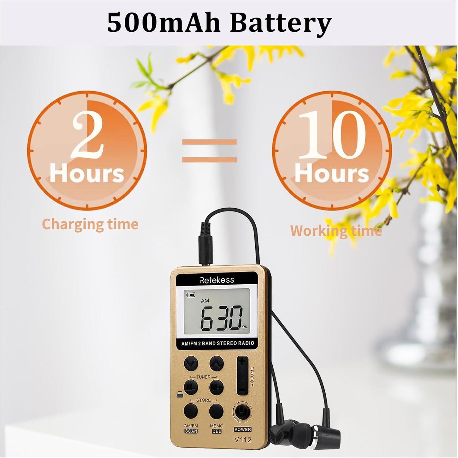 Radio Portátil AM FM Retekess V112 con Pantalla LCD y Auriculares