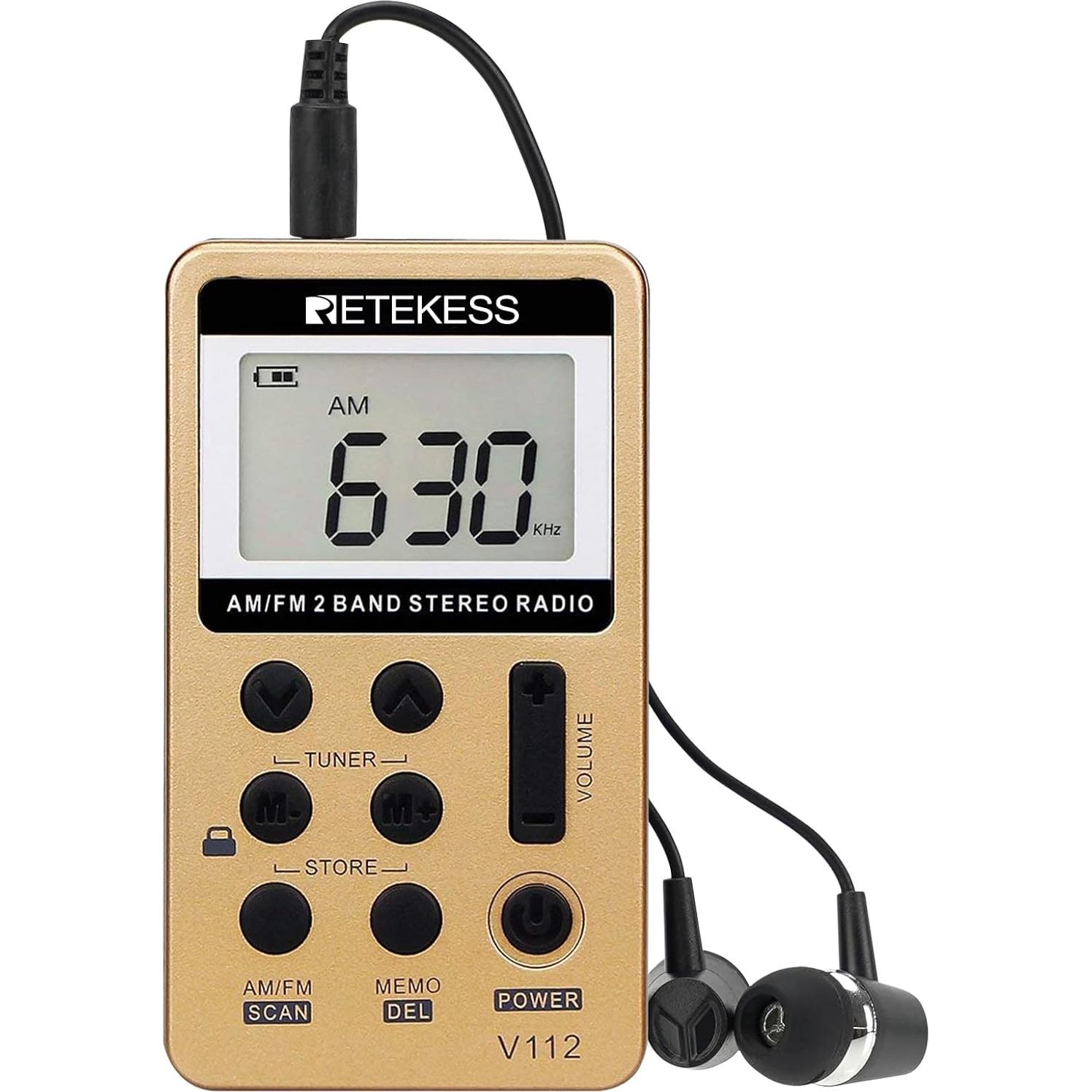 Radio Portátil AM FM Retekess V112 con Pantalla LCD y Auriculares