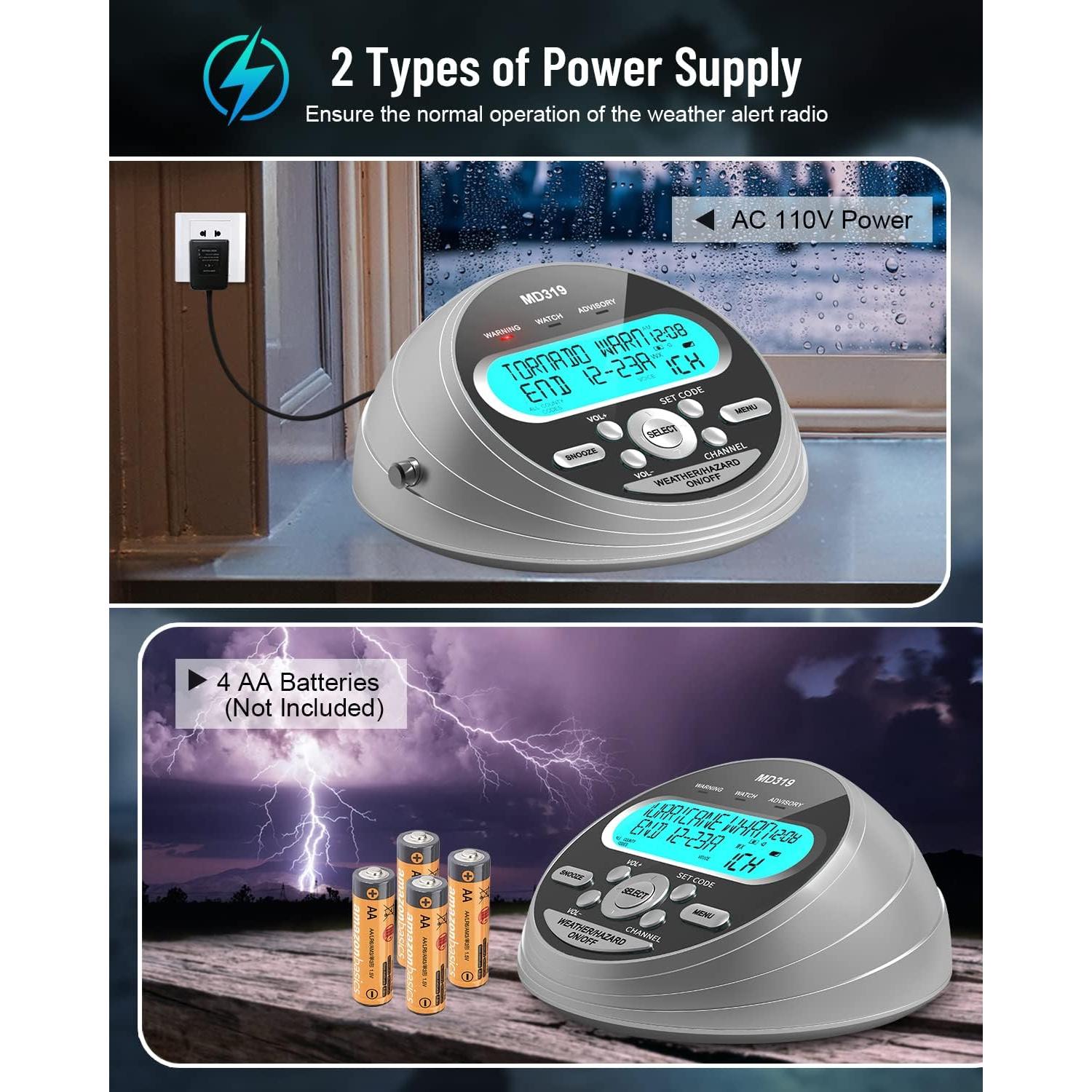 Radio Meteorológica NOAA TMUS-MD319 con 80 Alertas y Respaldo de Batería