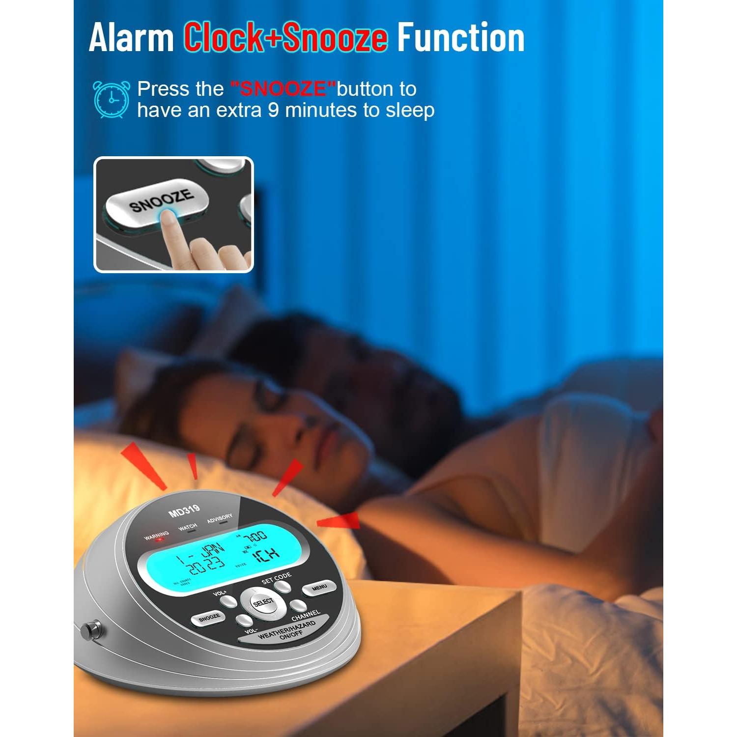 Radio Meteorológica NOAA TMUS-MD319 con 80 Alertas y Respaldo de Batería