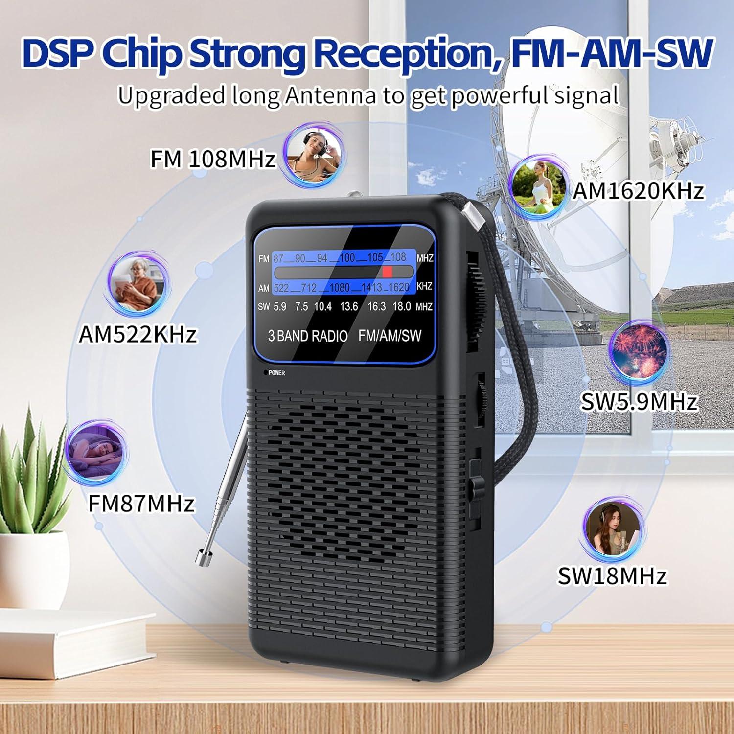 Radio de bolsillo Ekevitte EKE88 AM/FM/Onda Corta con Linterna