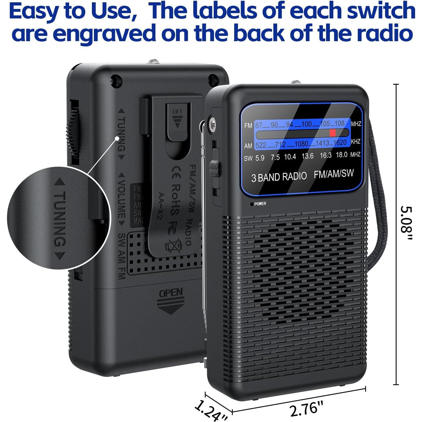 Radio de bolsillo Ekevitte EKE88 AM/FM/Onda Corta con Linterna