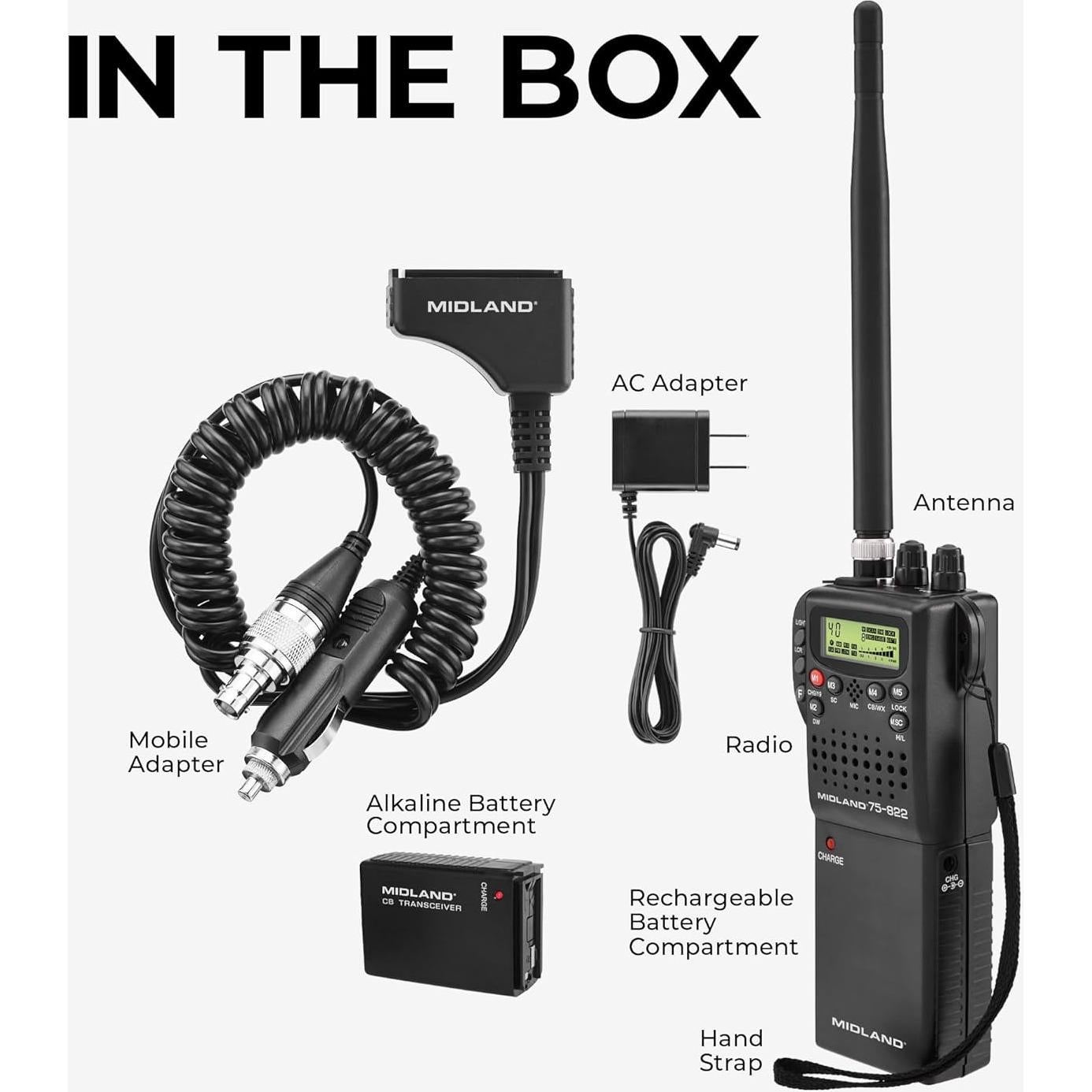 Radio CB portátil Midland 75-822 con 40 canales y NOAA