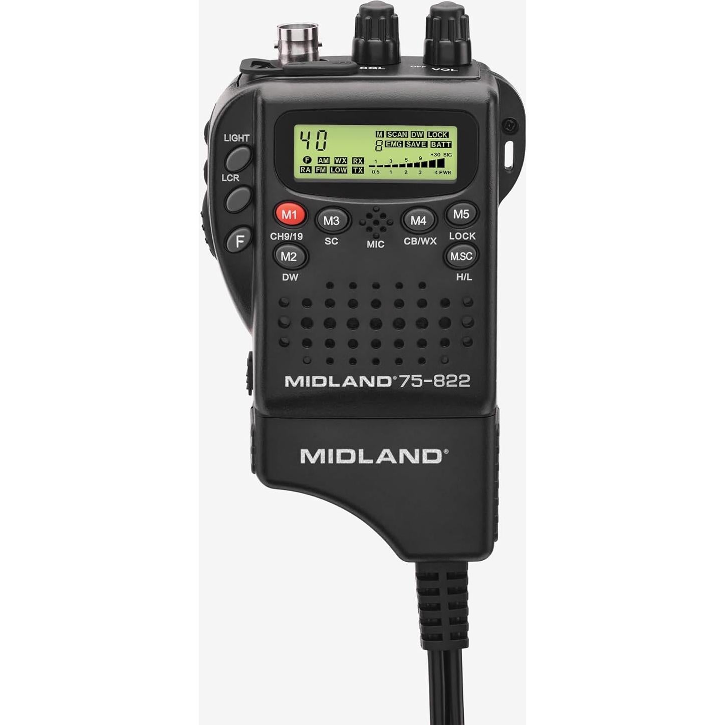 Radio CB portátil Midland 75-822 con 40 canales y NOAA