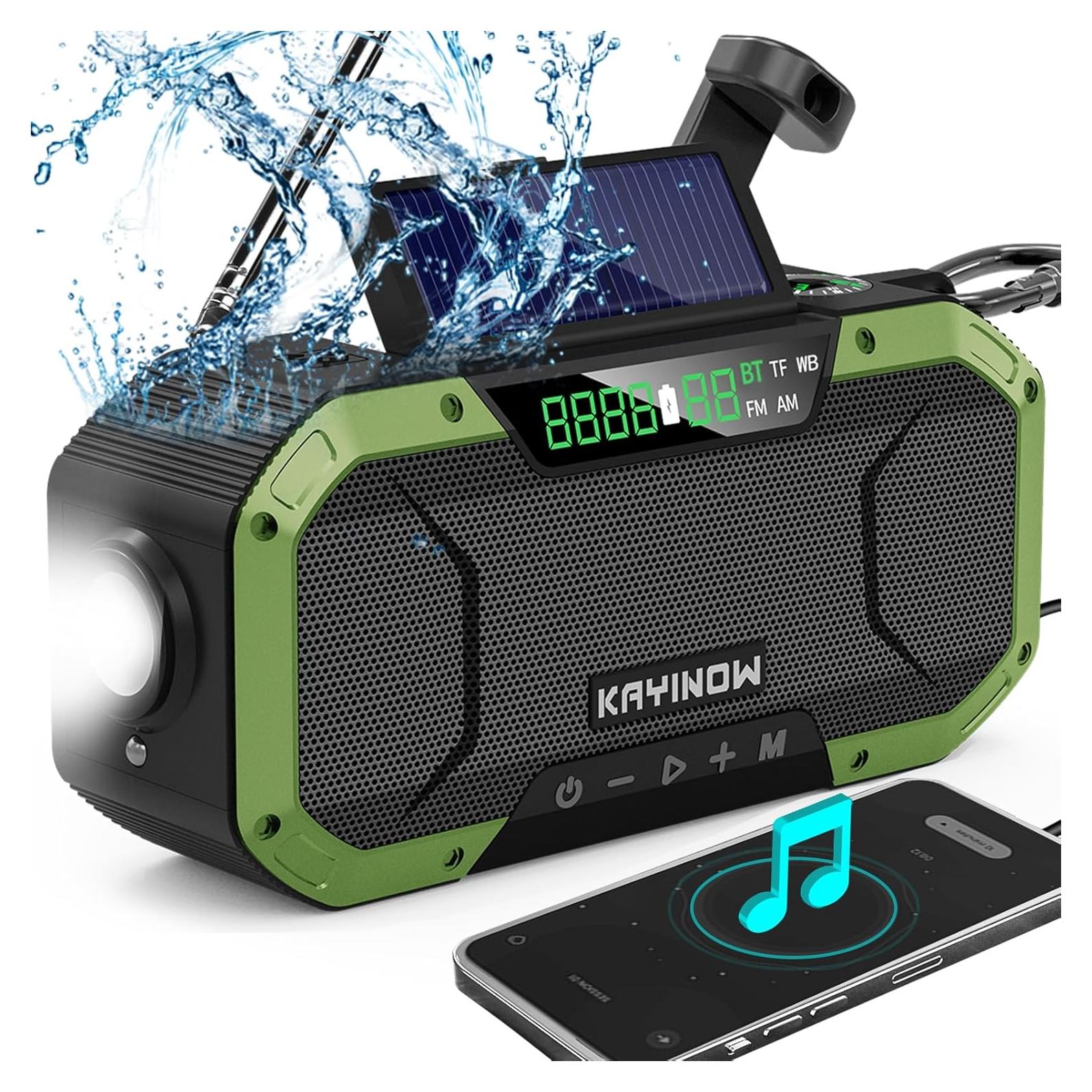 Radio de Emergencia KAYINOW Solar y Bluetooth 5000mAh Verde
