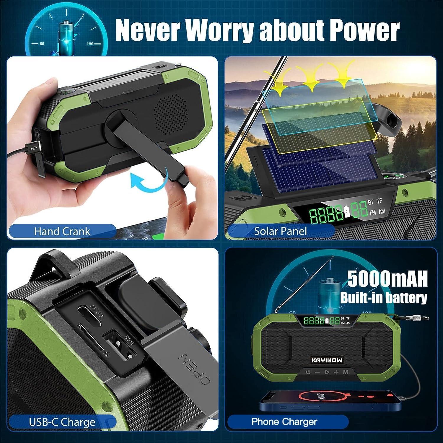 Radio de Emergencia KAYINOW Solar y Bluetooth 5000mAh Verde