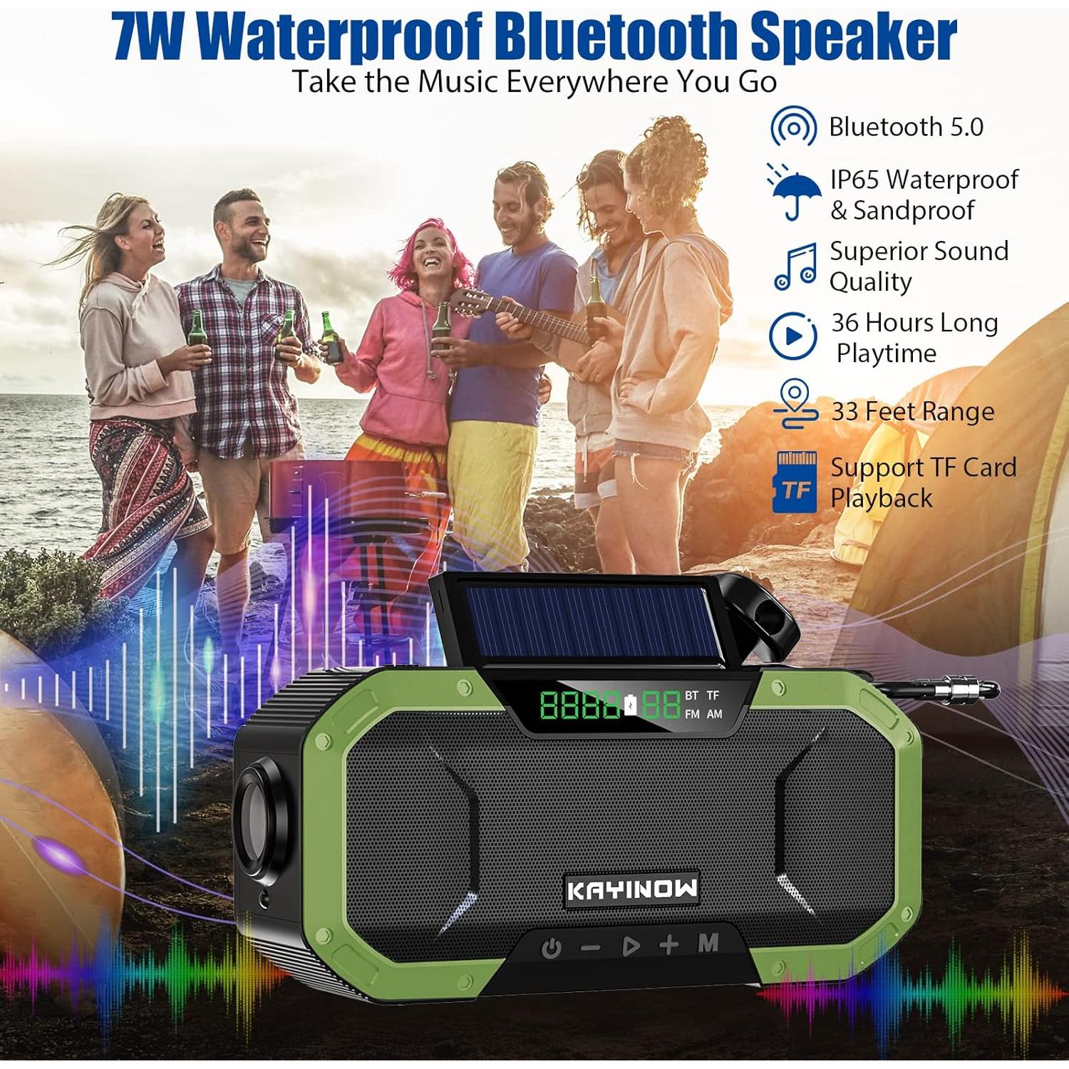 Radio de Emergencia KAYINOW Solar y Bluetooth 5000mAh Verde