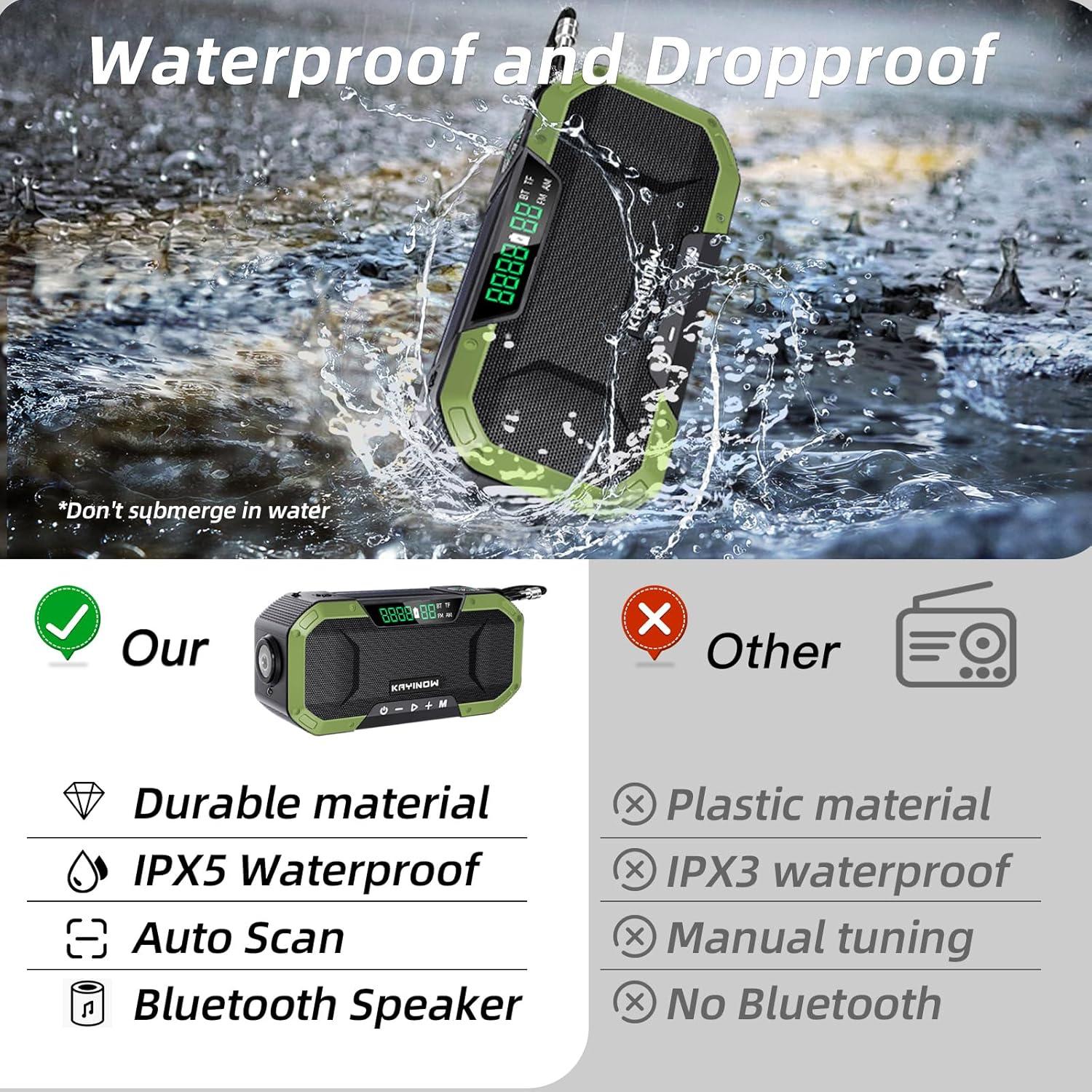 Radio de Emergencia KAYINOW Solar y Bluetooth 5000mAh Verde