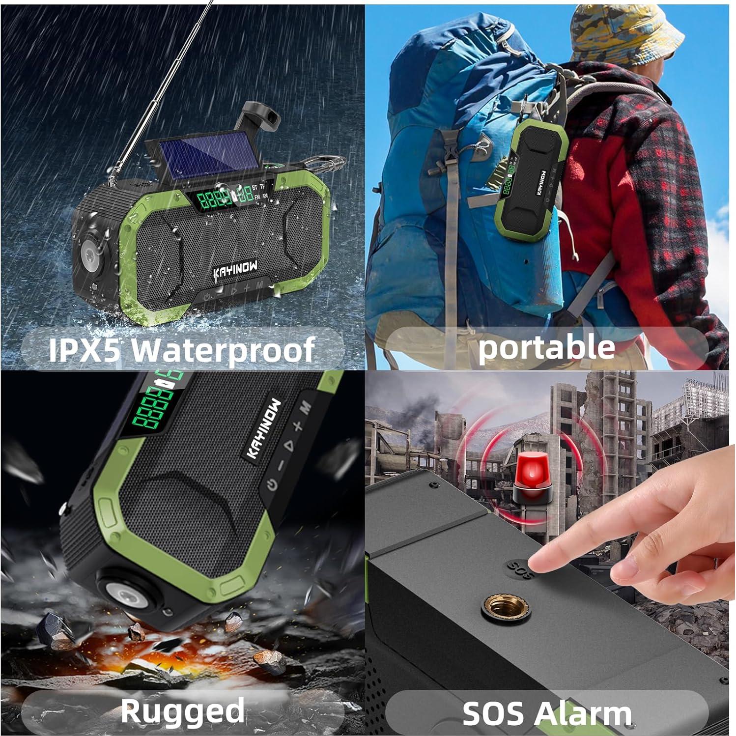 Radio de Emergencia KAYINOW Solar y Bluetooth 5000mAh Verde